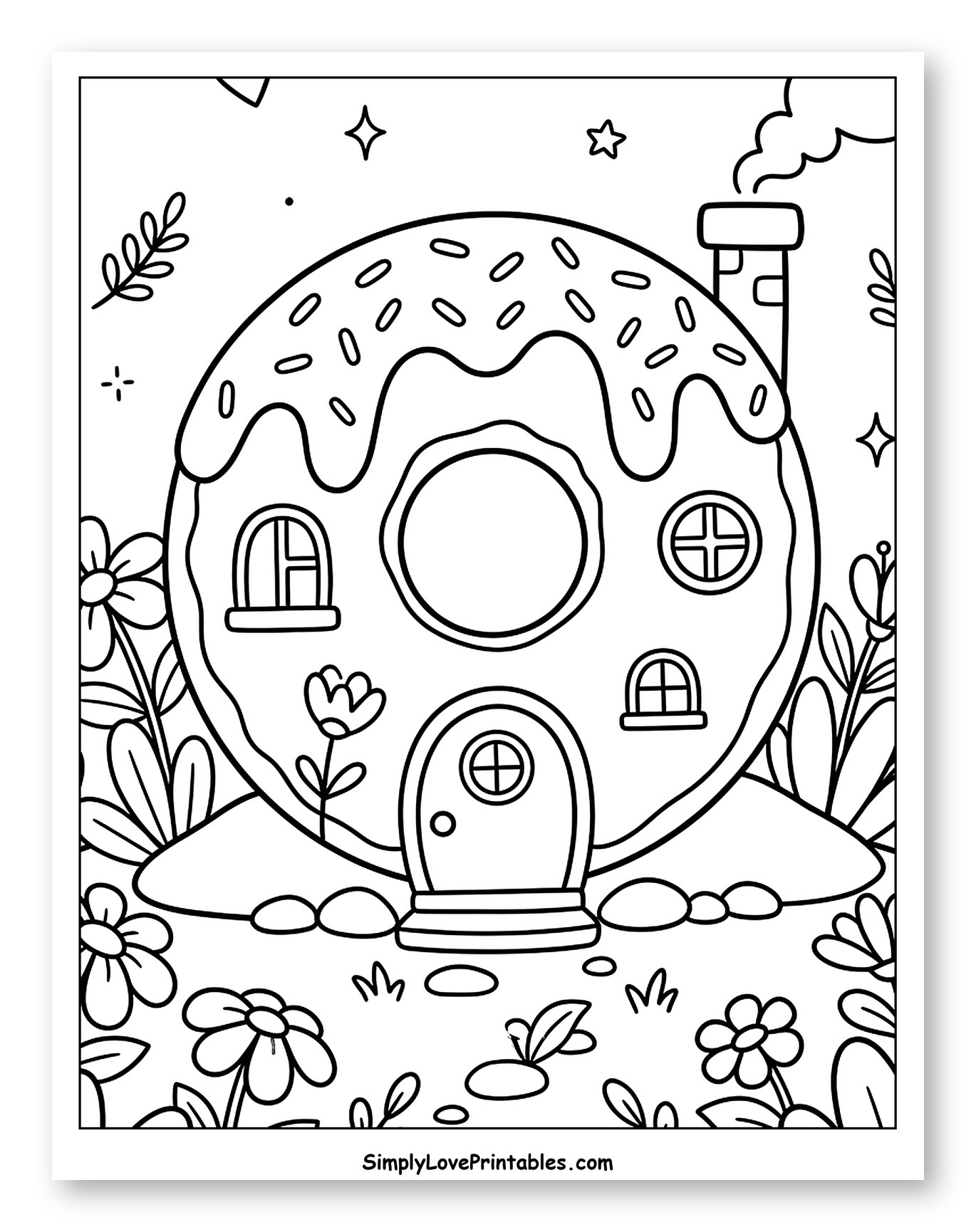 Cute Donut House with Sprinkles and Flowers