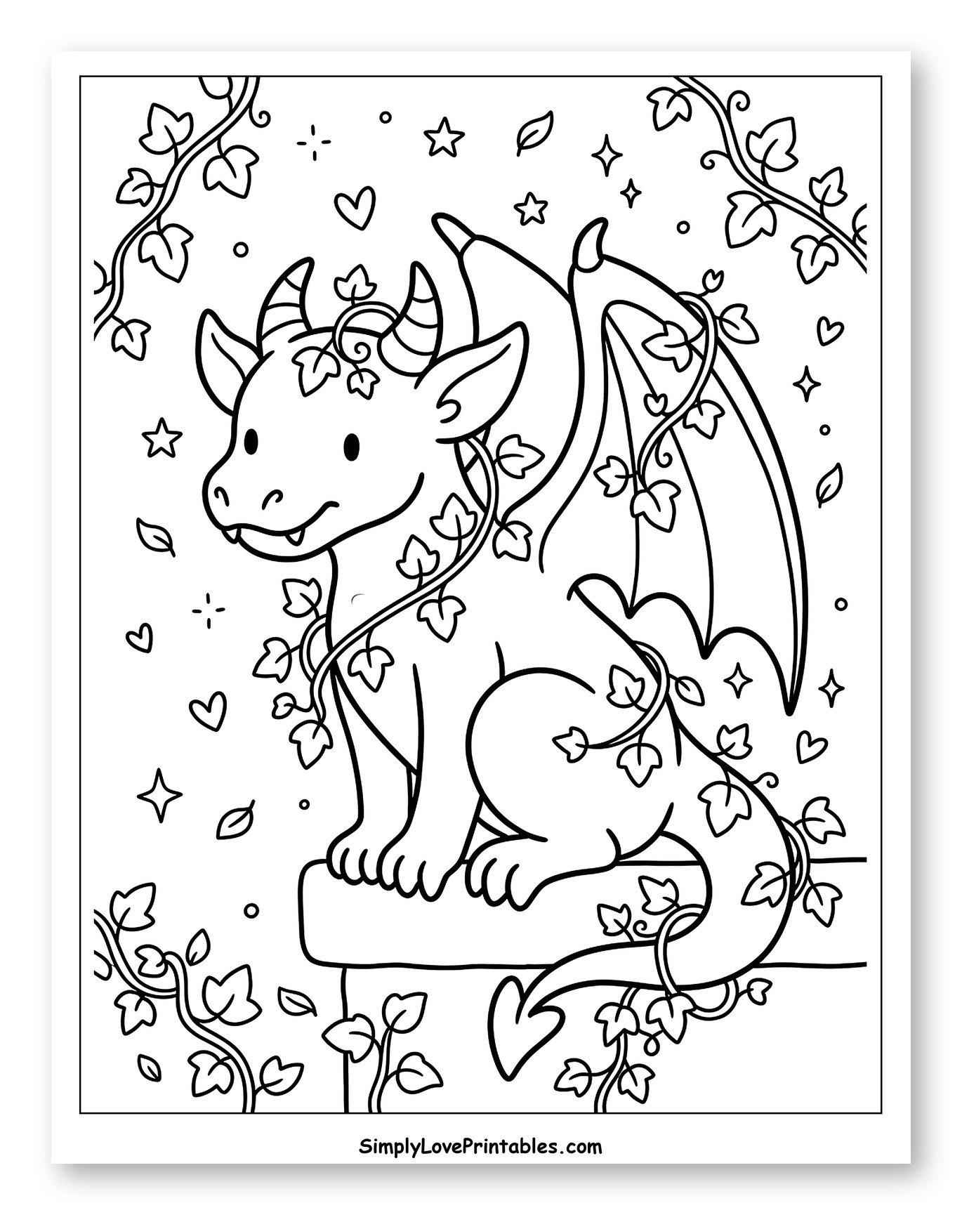Cute Dragon Gargoyle with Ivy Vines