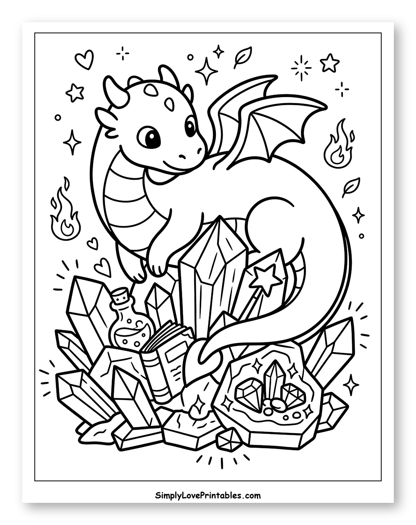 Cute Dragon on a Pile of Magical Crystals