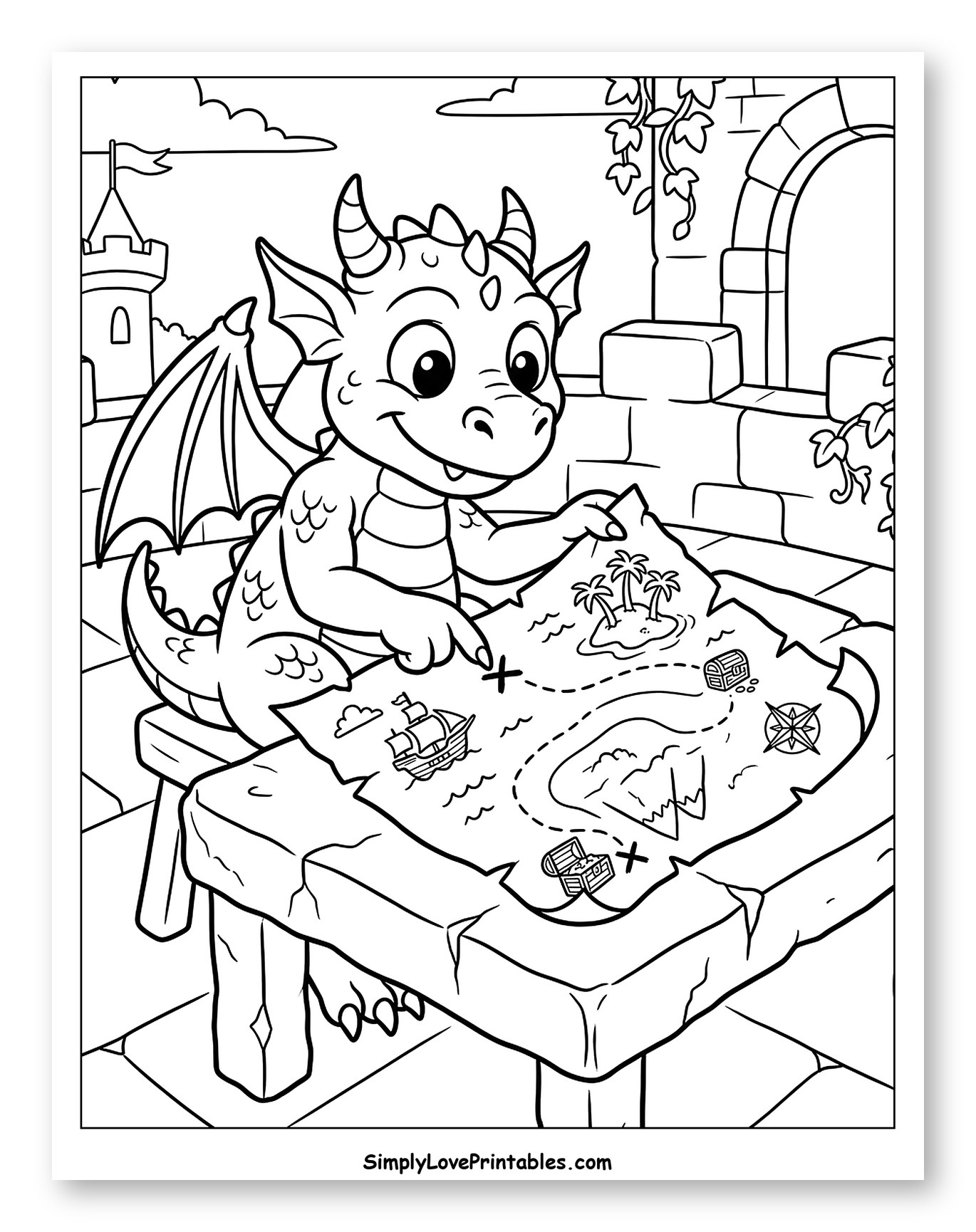 Cute Dragon Studying a Treasure Map