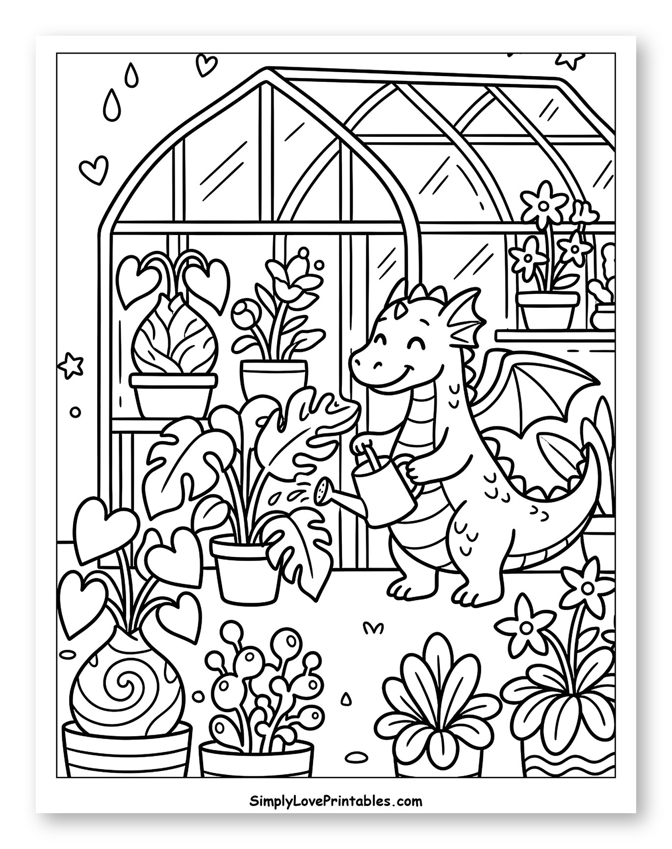 Cute Dragon Watering Plants in Greenhouse