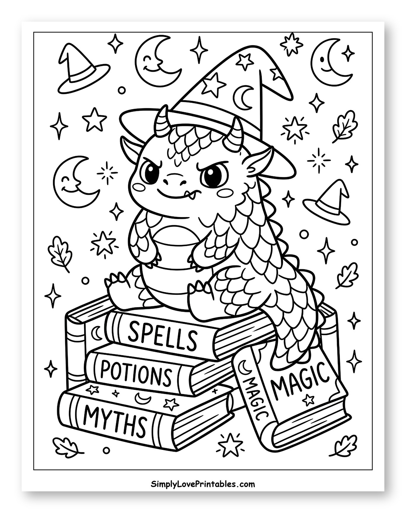 Cute Dragon Wizard Sitting on Spellbooks