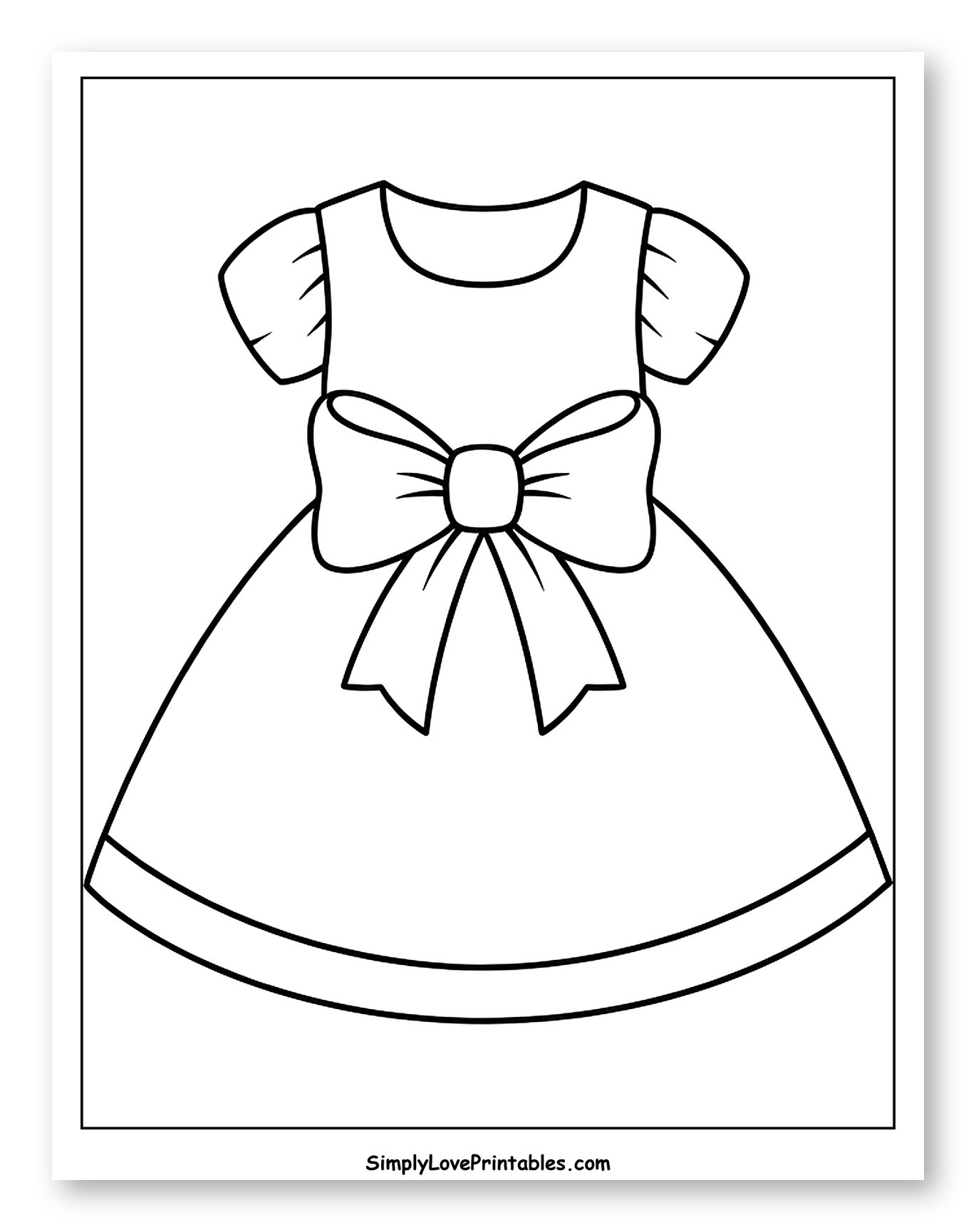 Cute Dress with Puffy Sleeves and Bow Coloring Page for Toddlers