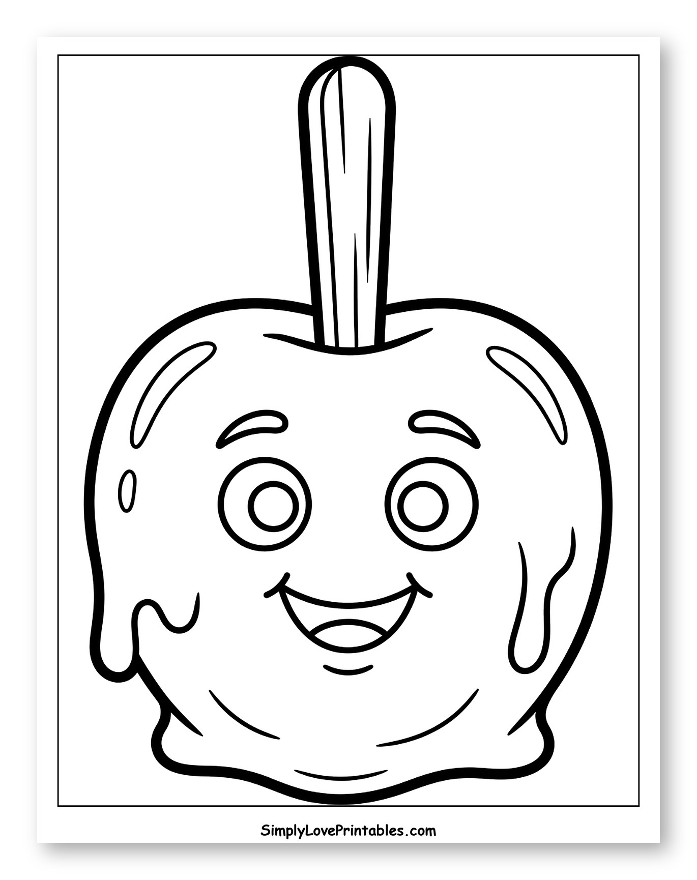 Cute Dripping Candy Apple Cartoon Coloring Sheet for Toddlers
