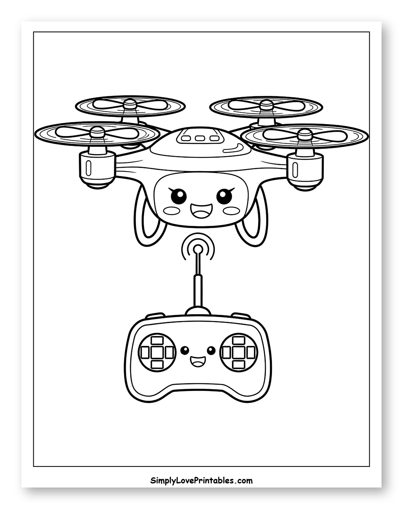 Cute Drone with Remote Control Coloring Page for Toddlers