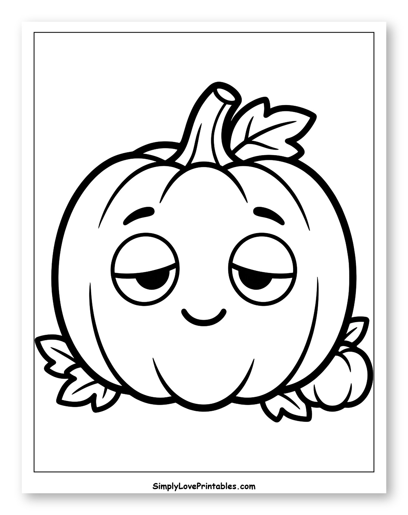 Cute Drowsy Pumpkin with Stem and Leaves