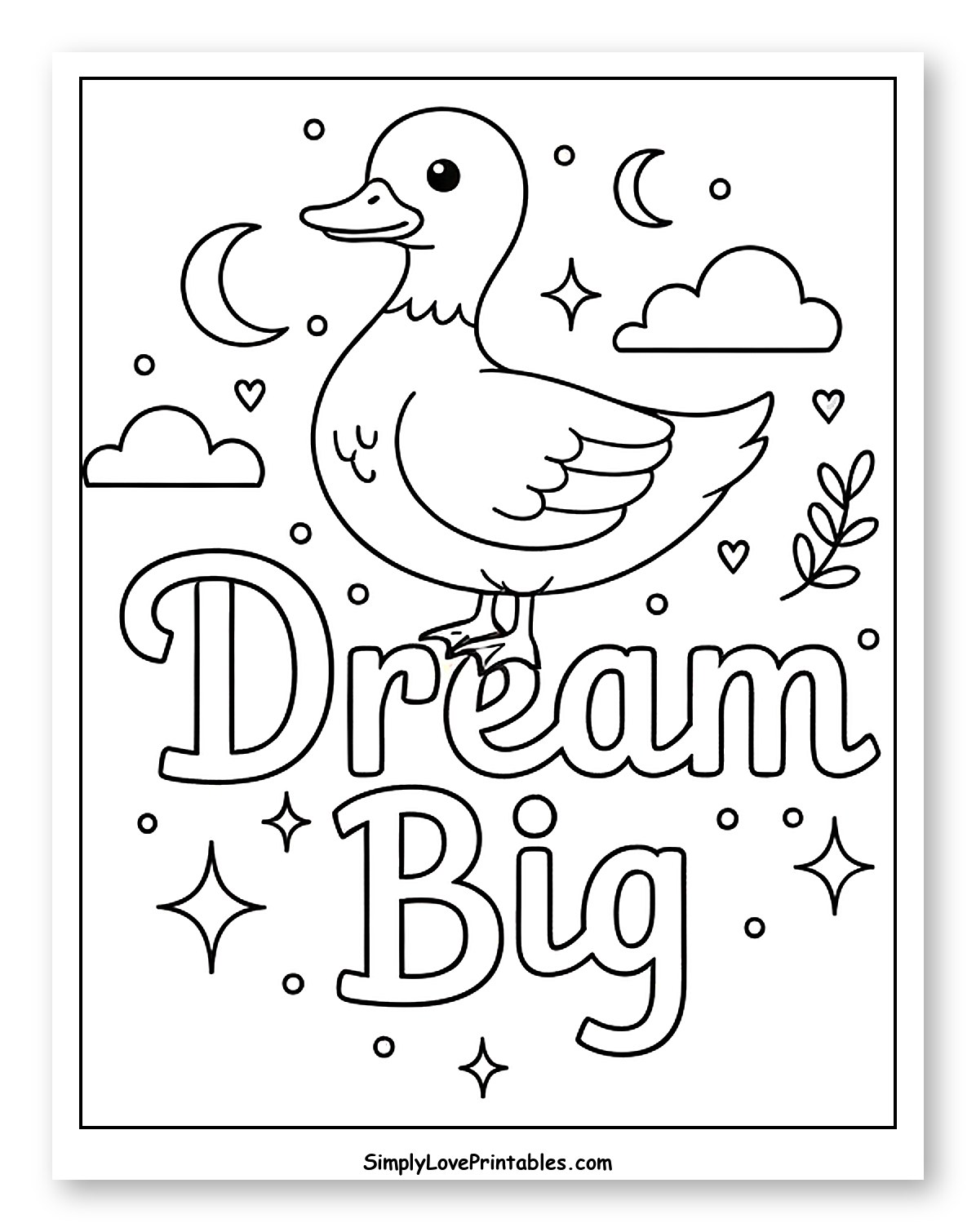 Cute Duck and 'Dream Big' with Stars to Color for Adults