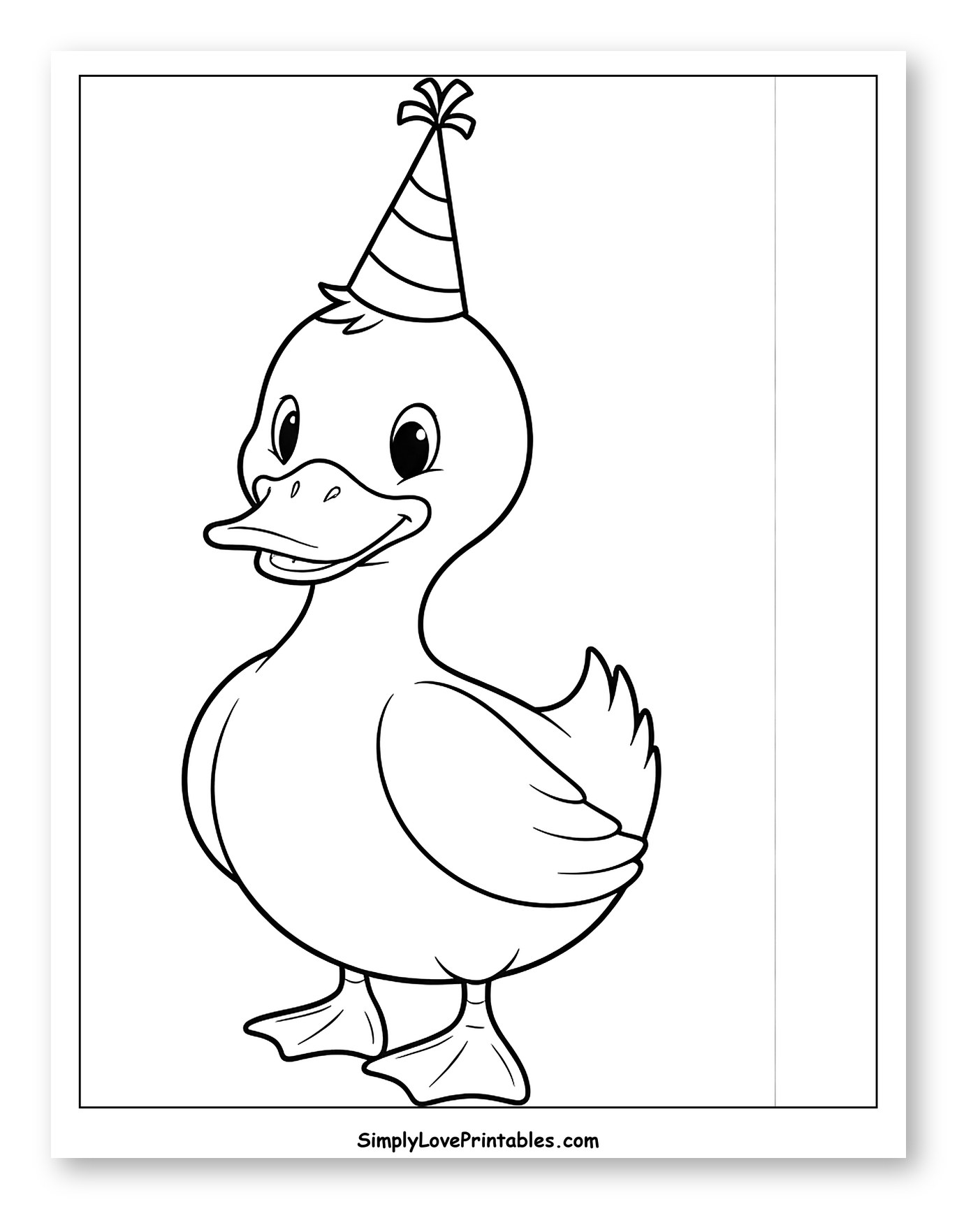 Cute Duck Wearing a Party Hat Coloring Page for Toddlers