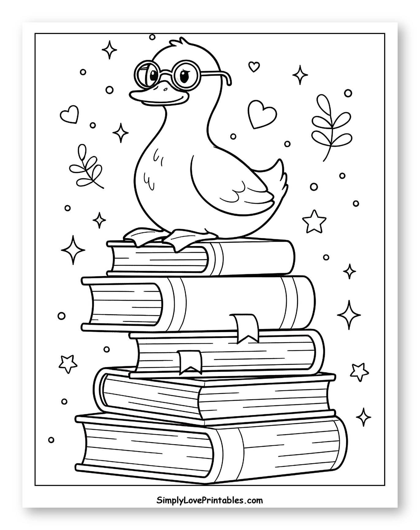 Cute Duck with Glasses on a Stack of Books