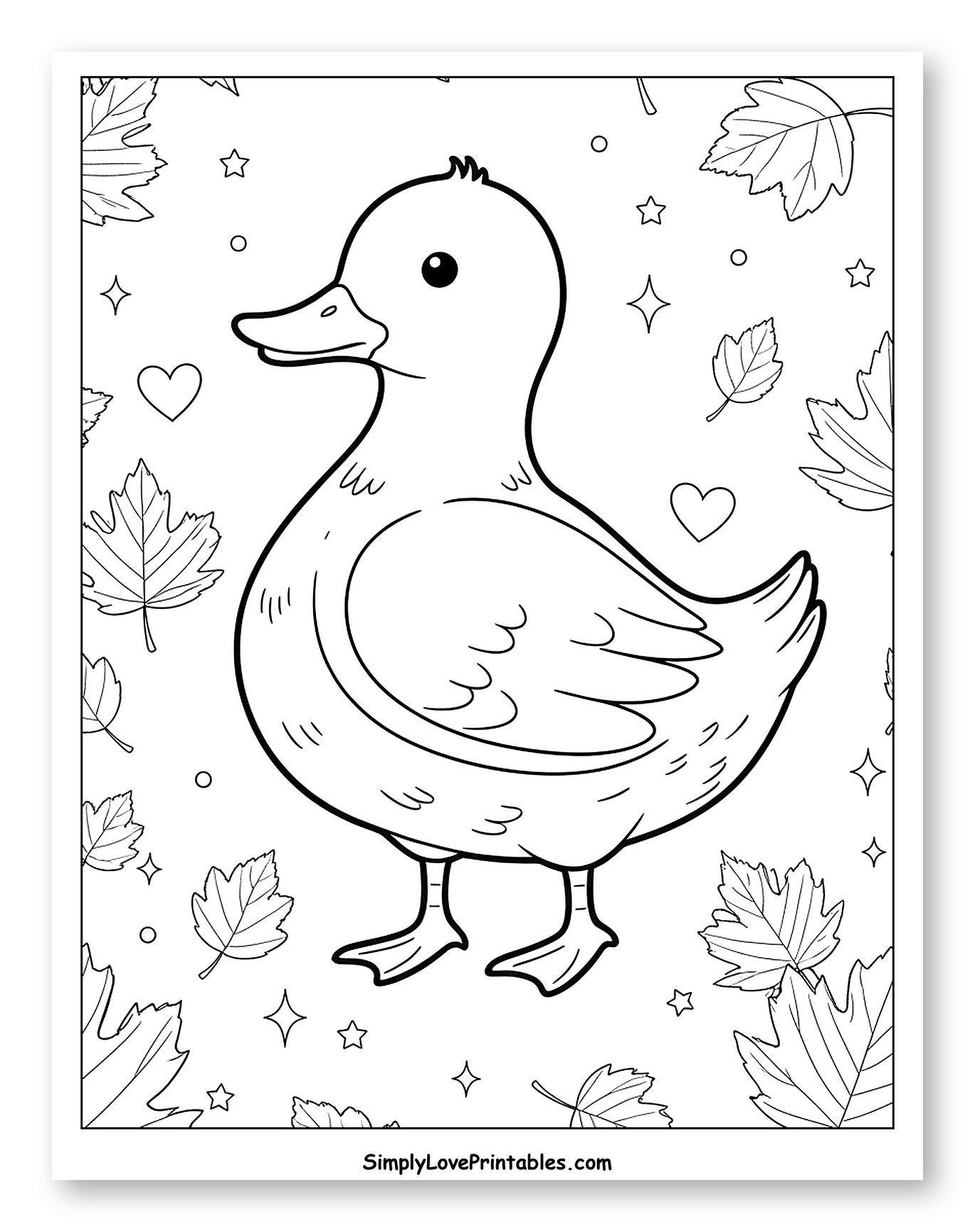 Cute Duckling Amidst Autumn Leaves and Stars