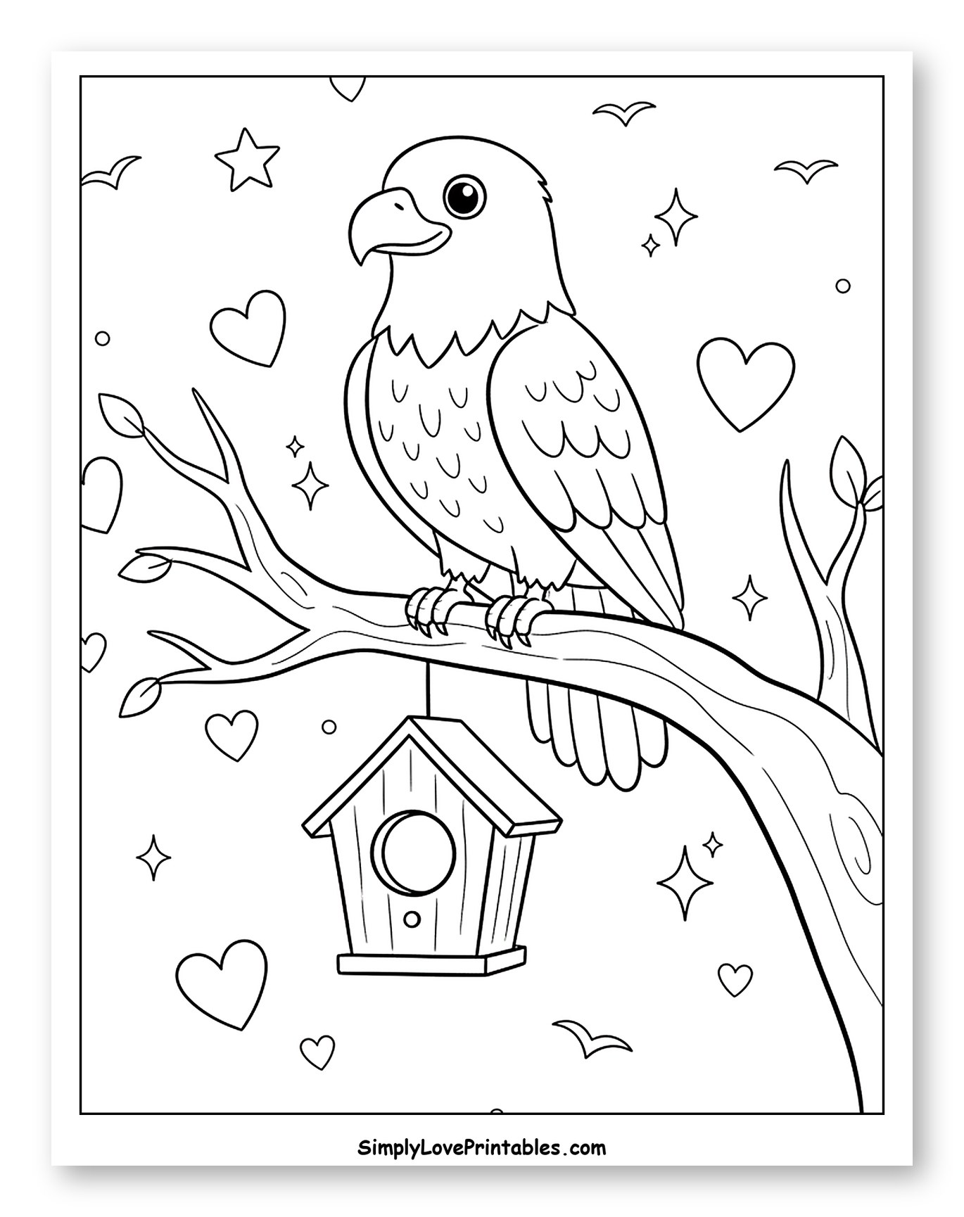 Cute Eagle on Branch with Birdhouse