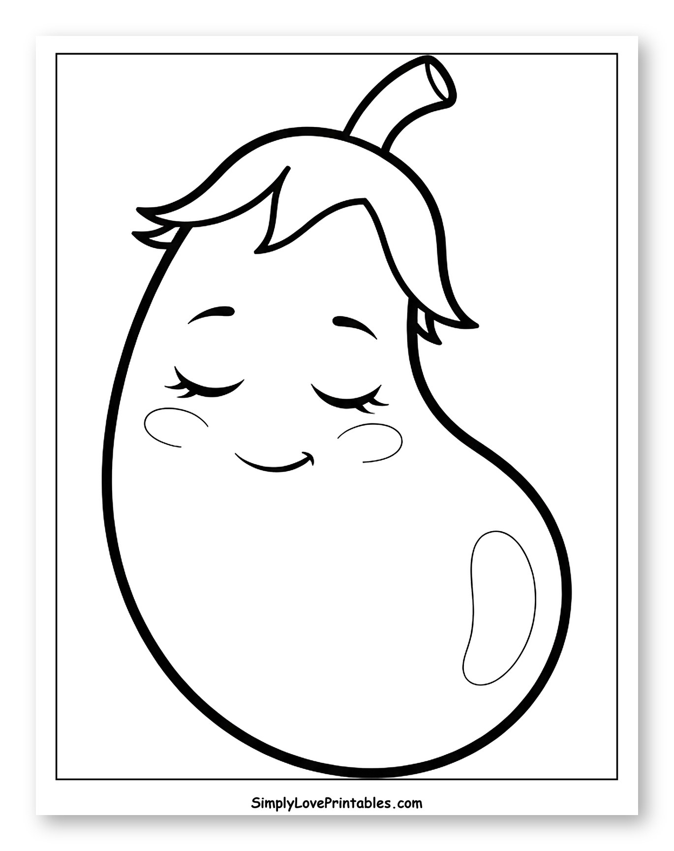 Cute Eggplant with Gentle Smile Coloring Page for Toddlers