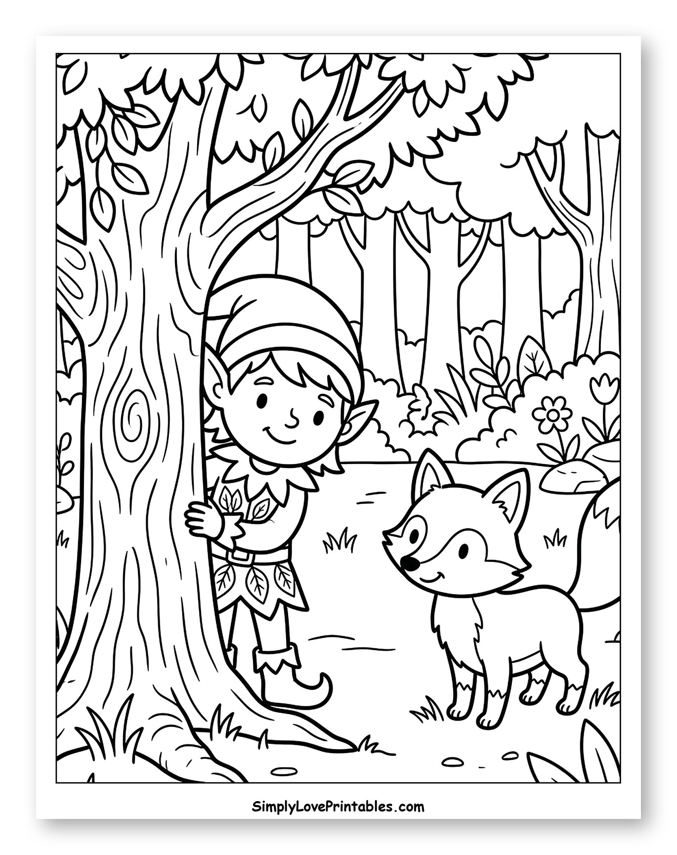Cute Elf and Fox in Forest