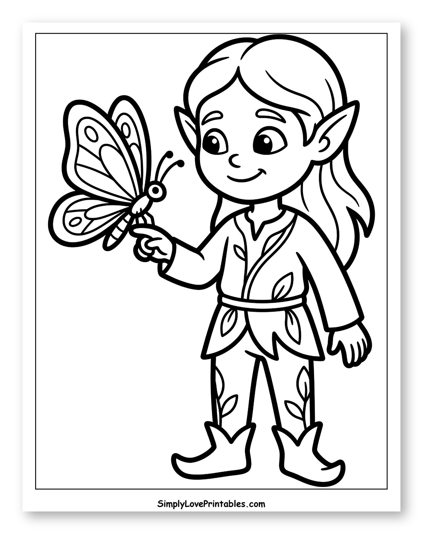 Cute Elf Holding a Butterfly on Finger