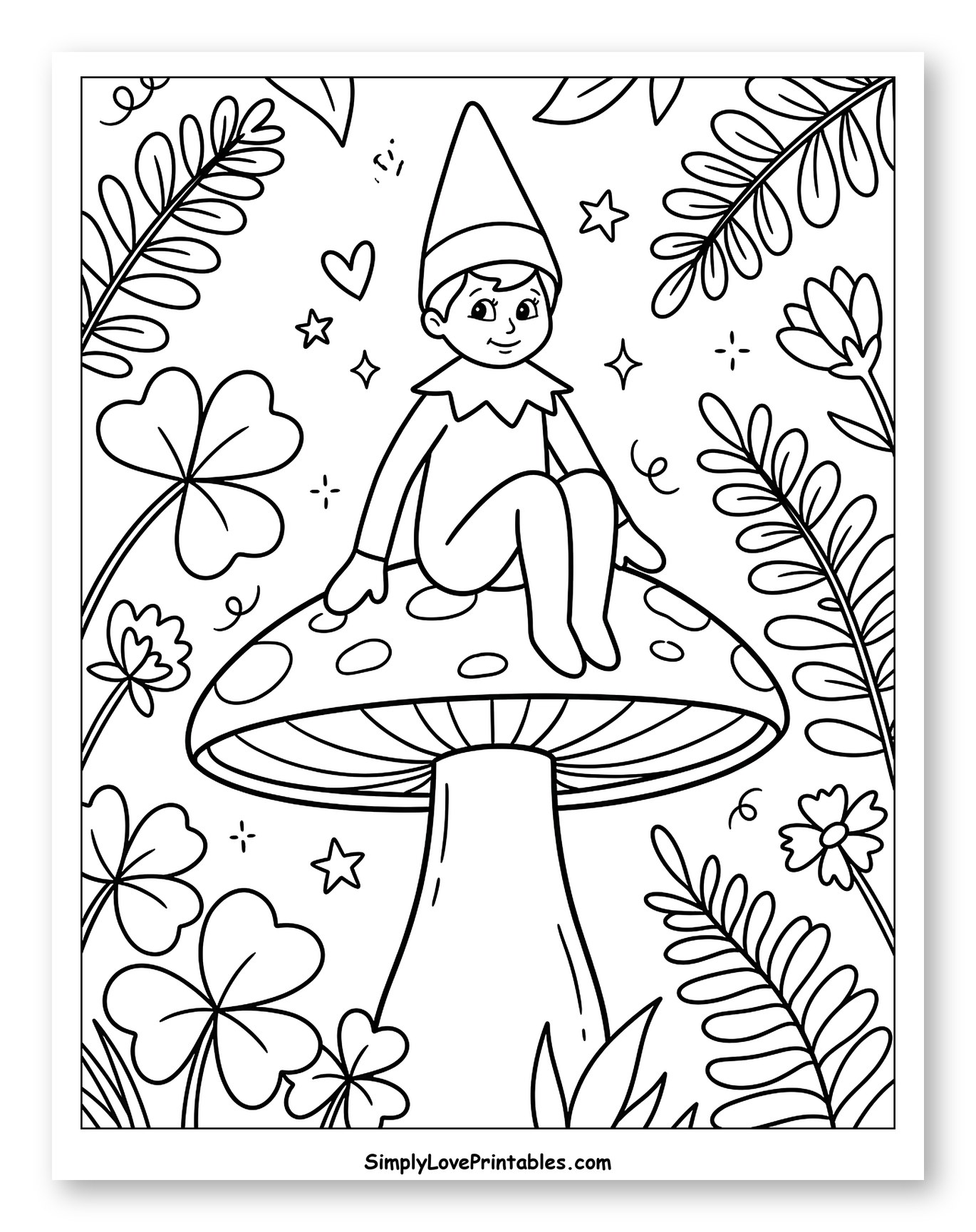 Cute Elf Sitting on a Forest Mushroom