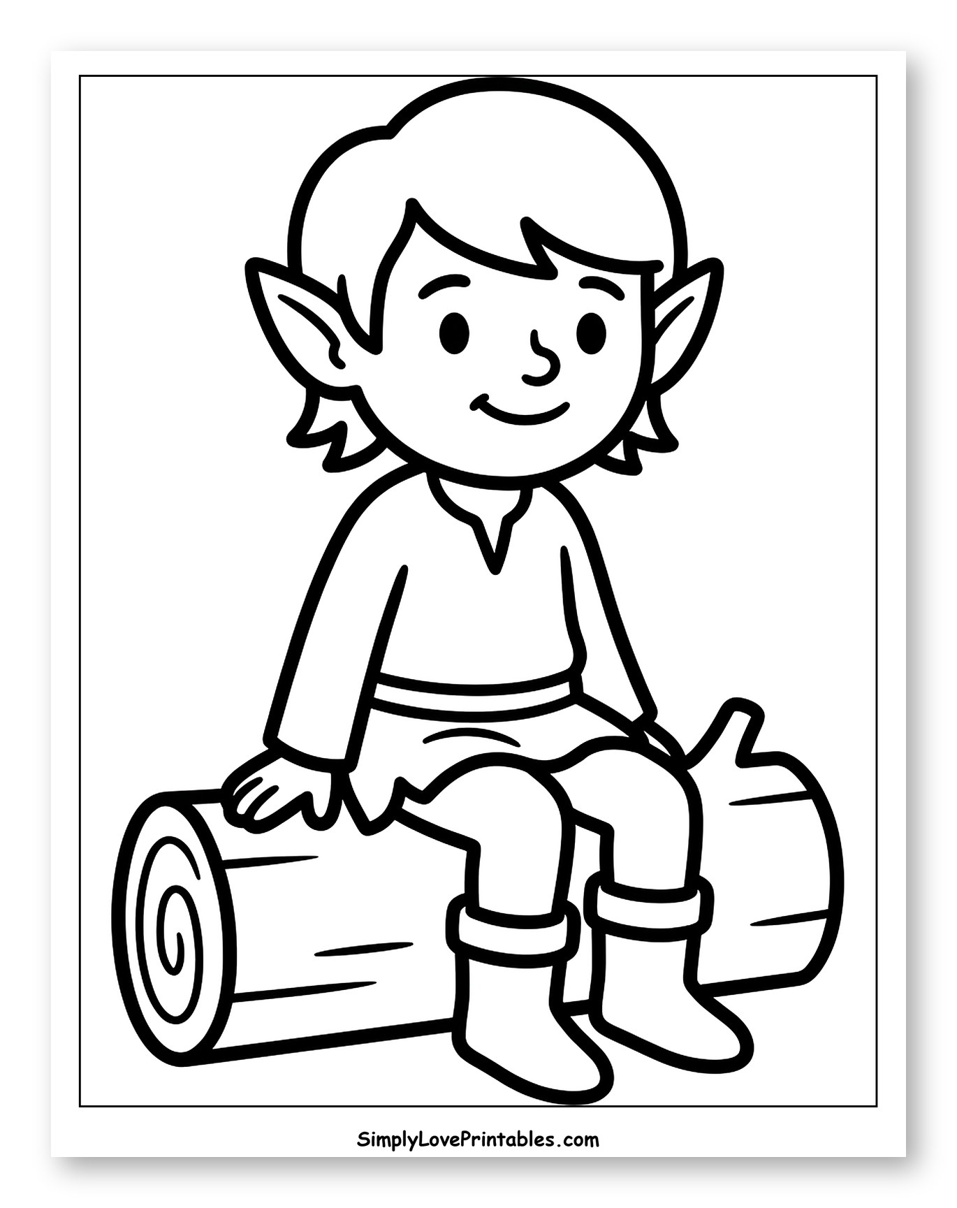 Cute Elf Sitting on a Tree Log