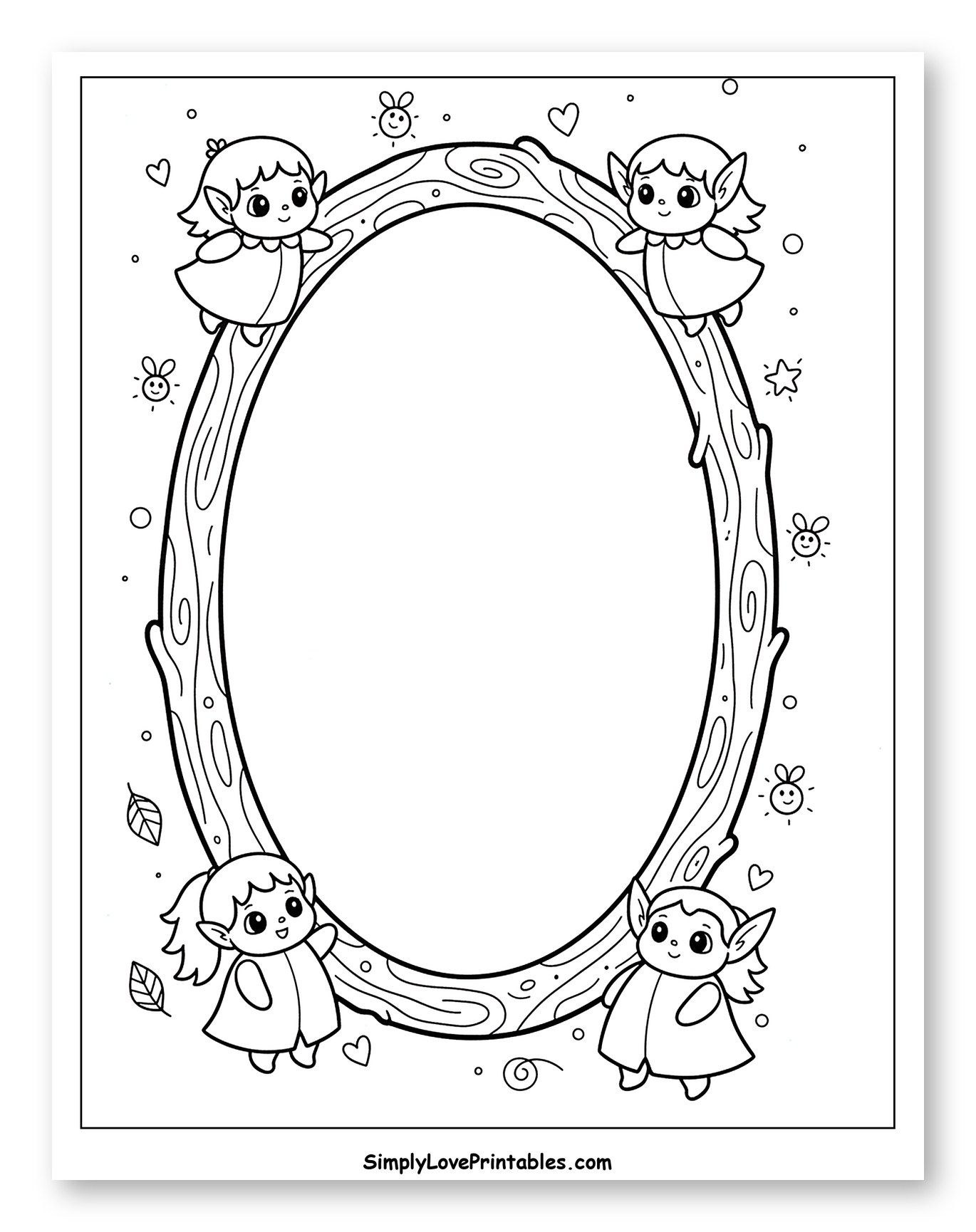 Cute Elves on a Whimsical Branch Frame