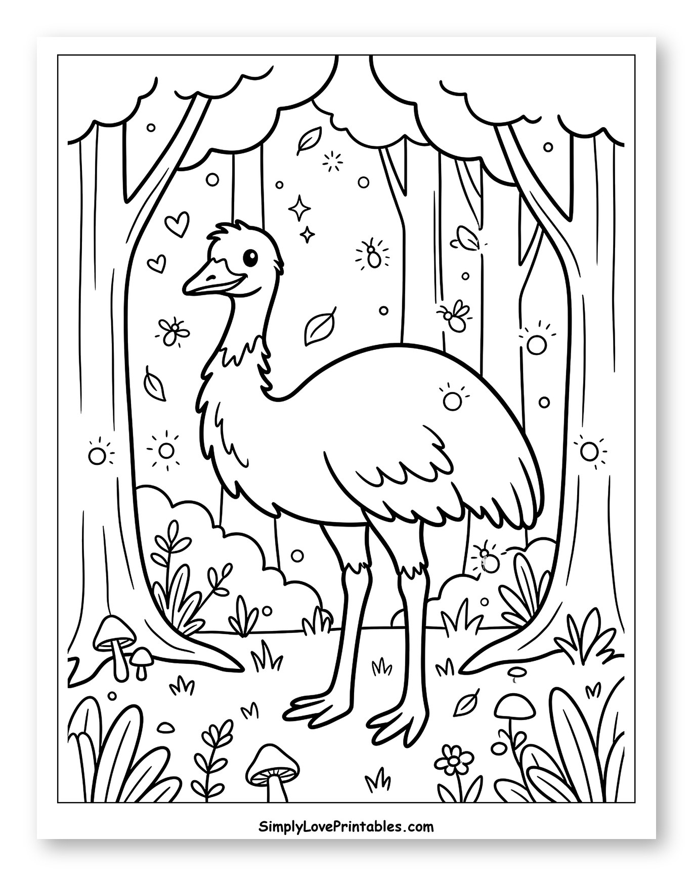Cute Emu in a Whimsical Forest