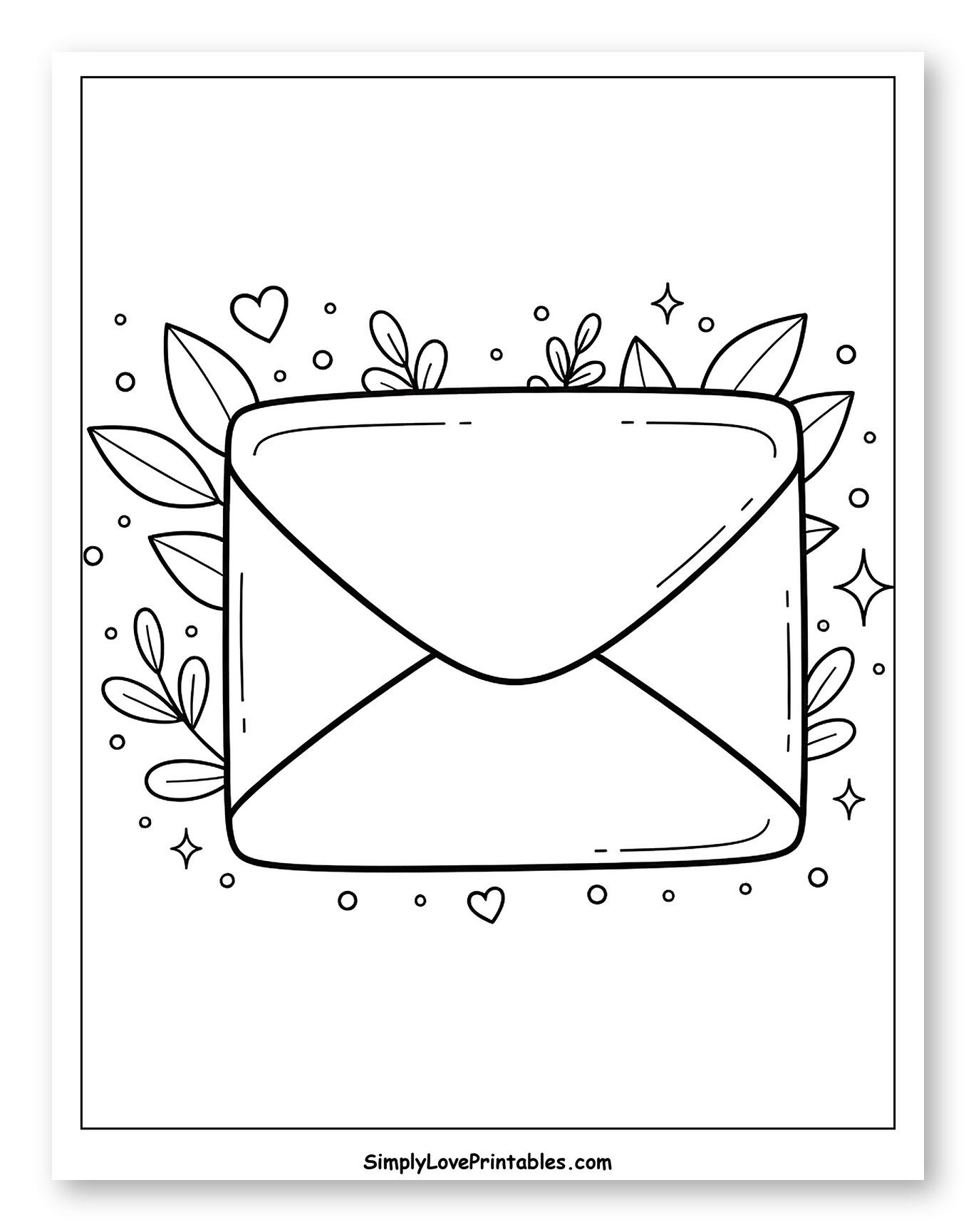Cute Envelope Surrounded by Leaves and Hearts