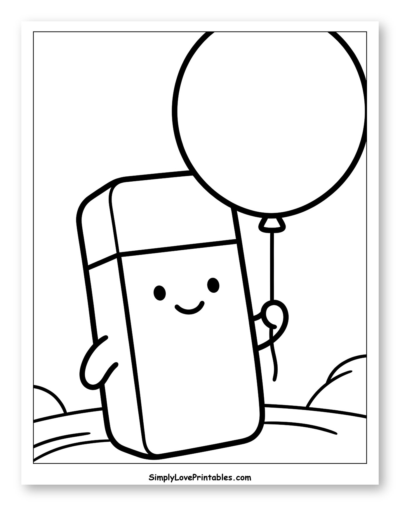 Cute Eraser Holding a Balloon Coloring Page for Toddlers