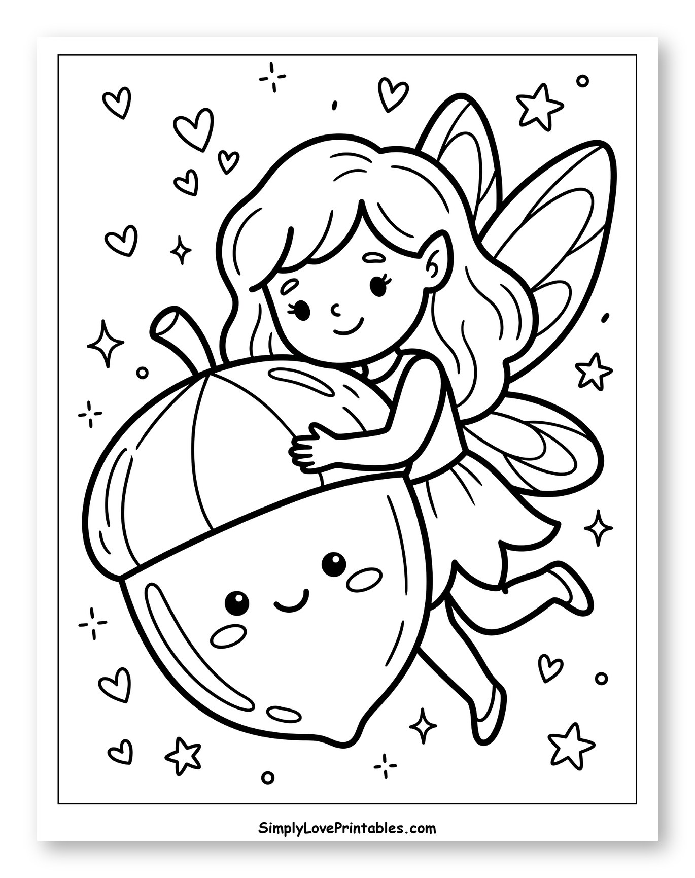 Cute Fairy Hugging a Smiling Acorn
