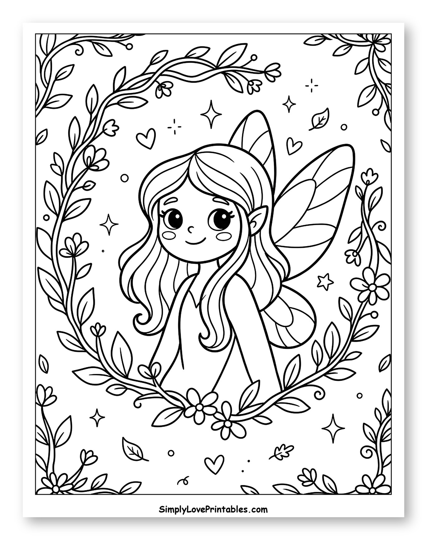 Cute Fairy in a Floral Wreath to Color for Adults