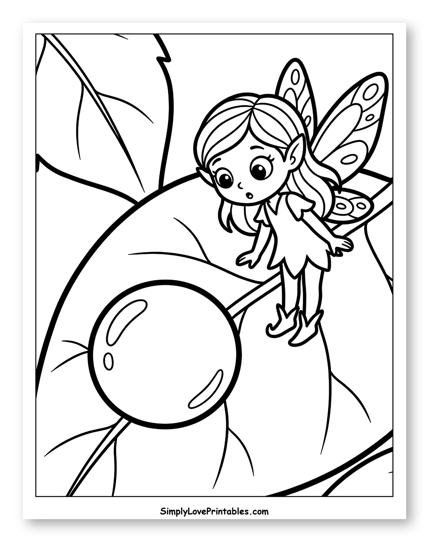 Cute Fairy on a Leaf with a Berry Coloring Page for Toddlers
