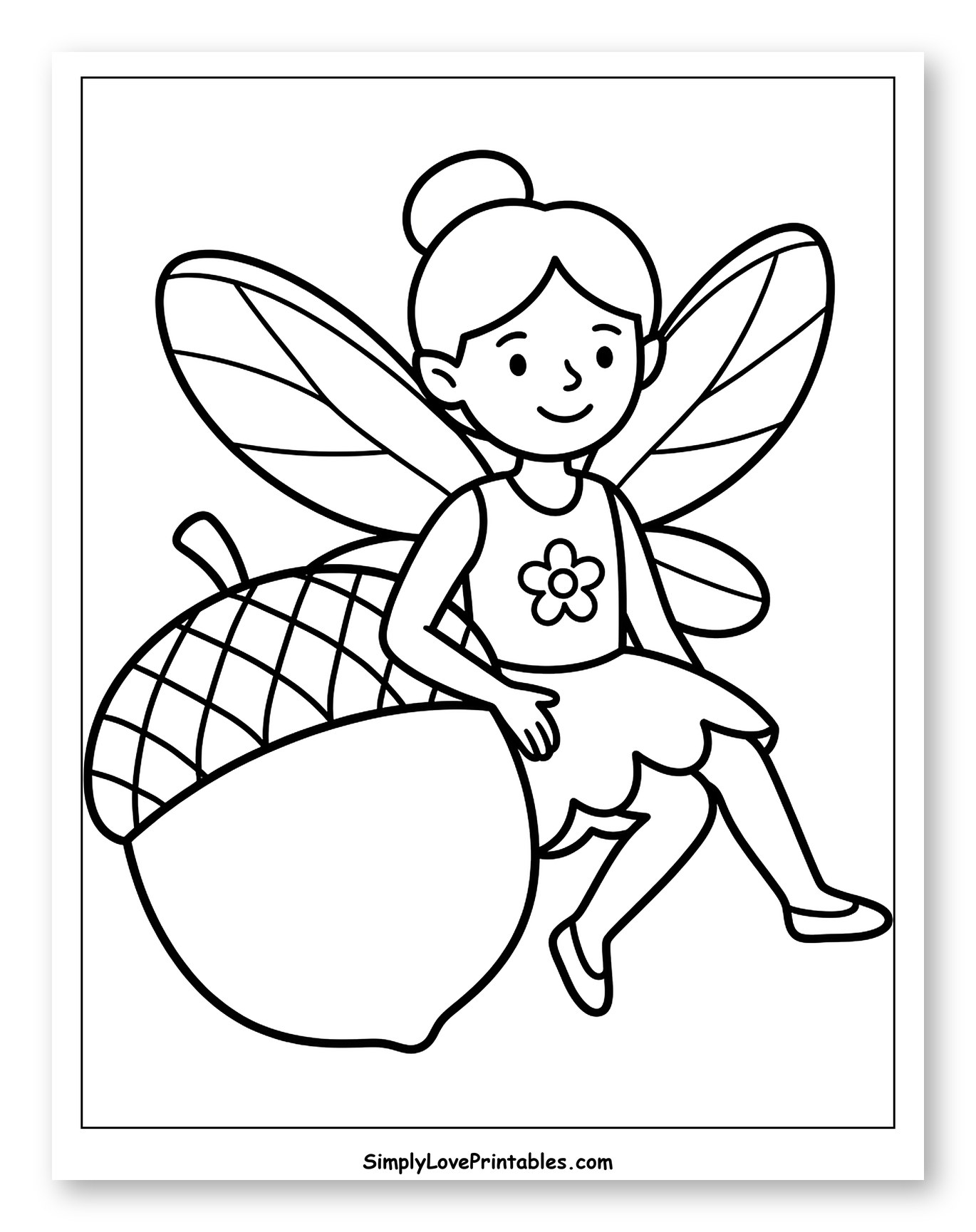 Cute Fairy Perched on a Large Acorn