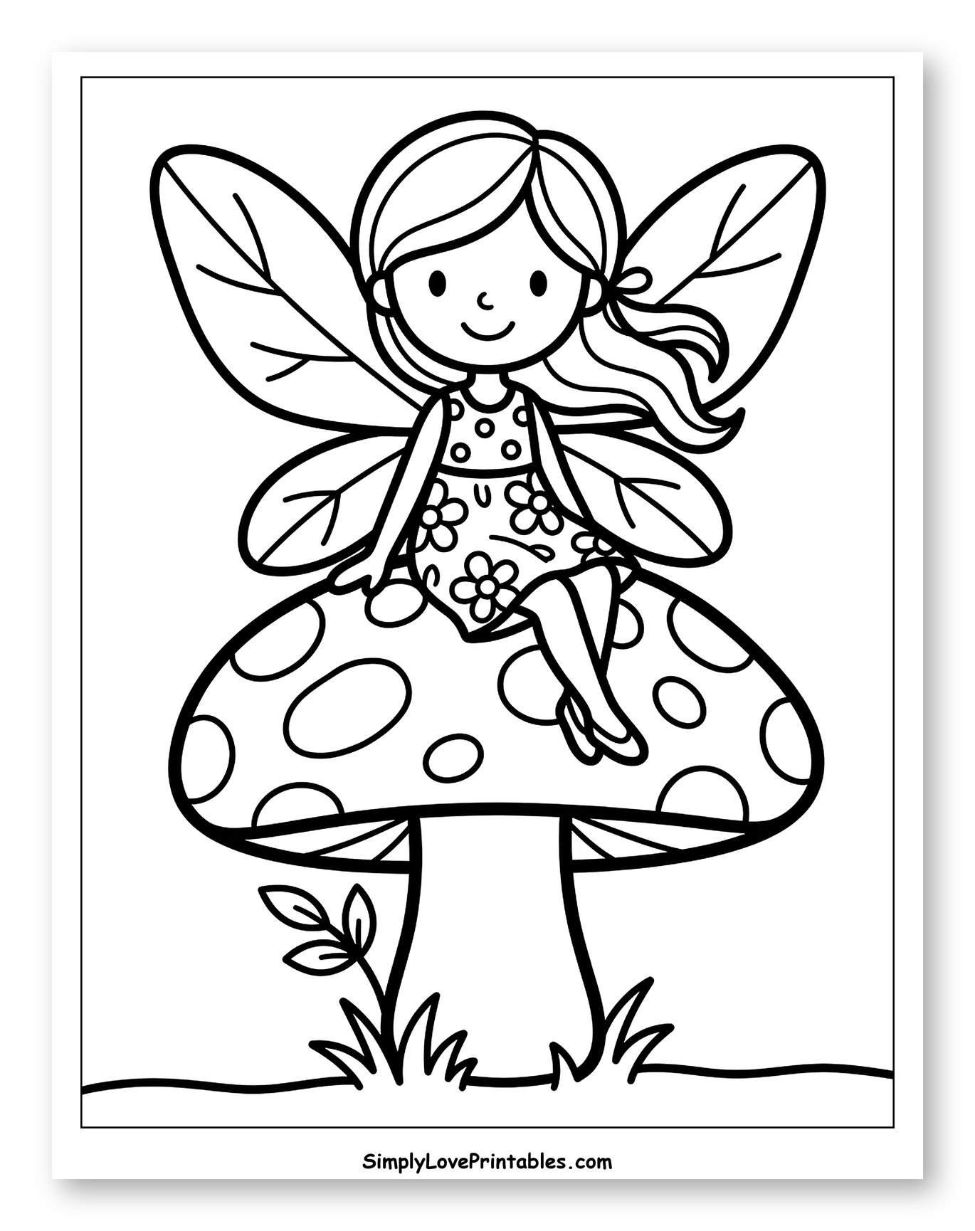Cute Fairy Sitting on a Spotted Mushroom