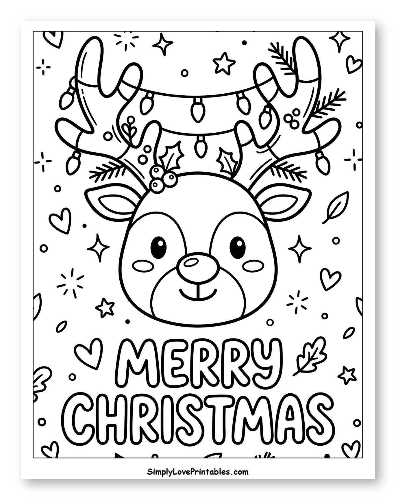 Cute Festive Reindeer Wishing Merry Christmas to Color for Adults