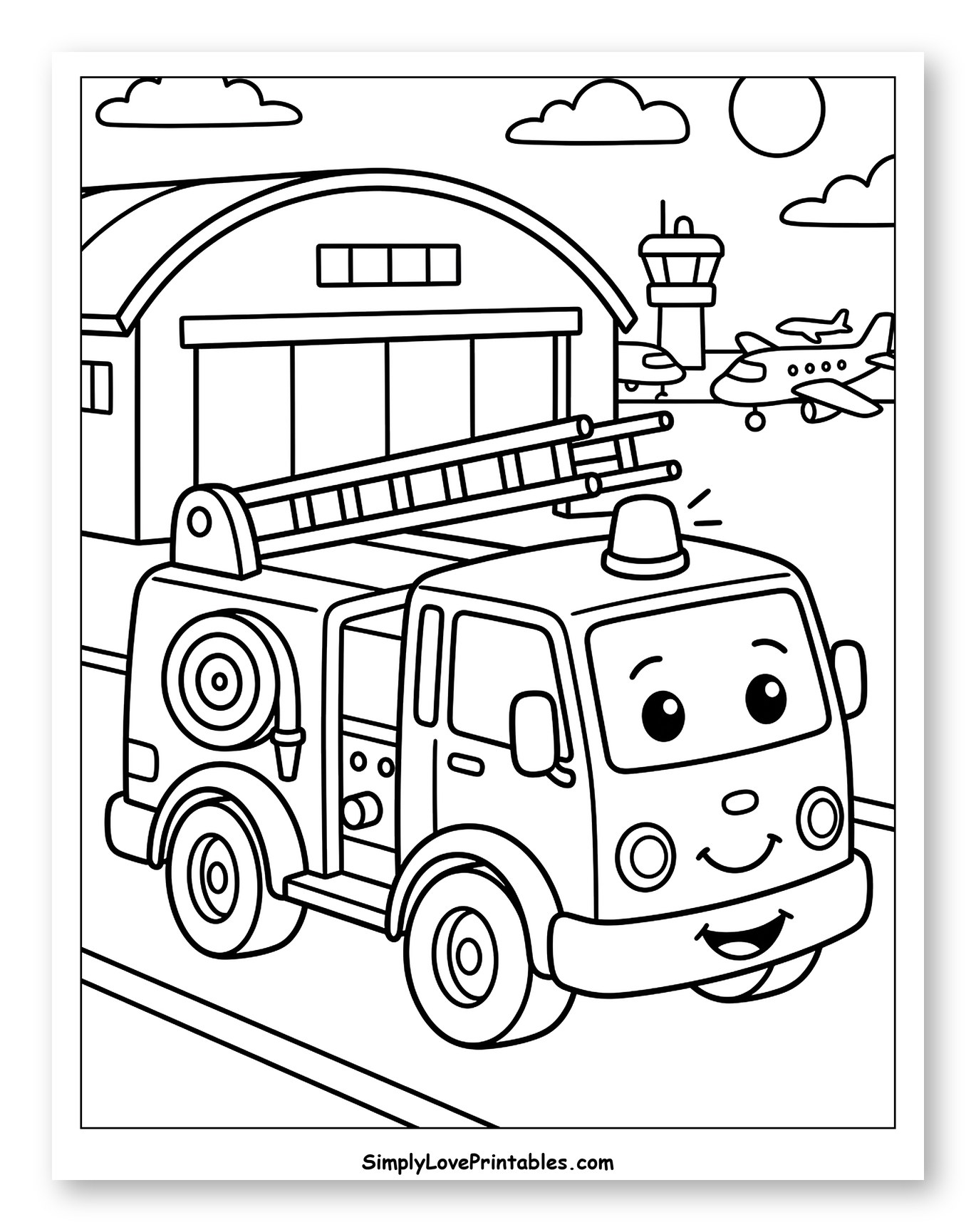 Cute Fire Truck at Airport Hangar