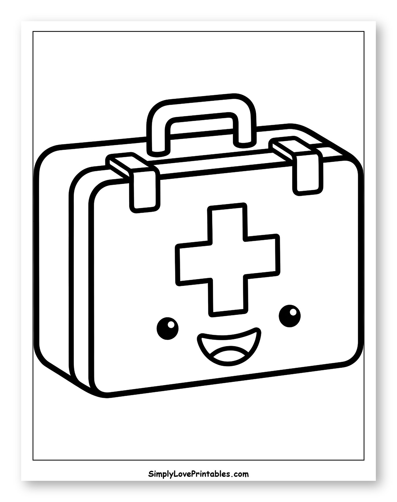 Cute First Aid Kit with Happy Face Coloring Page for Toddlers