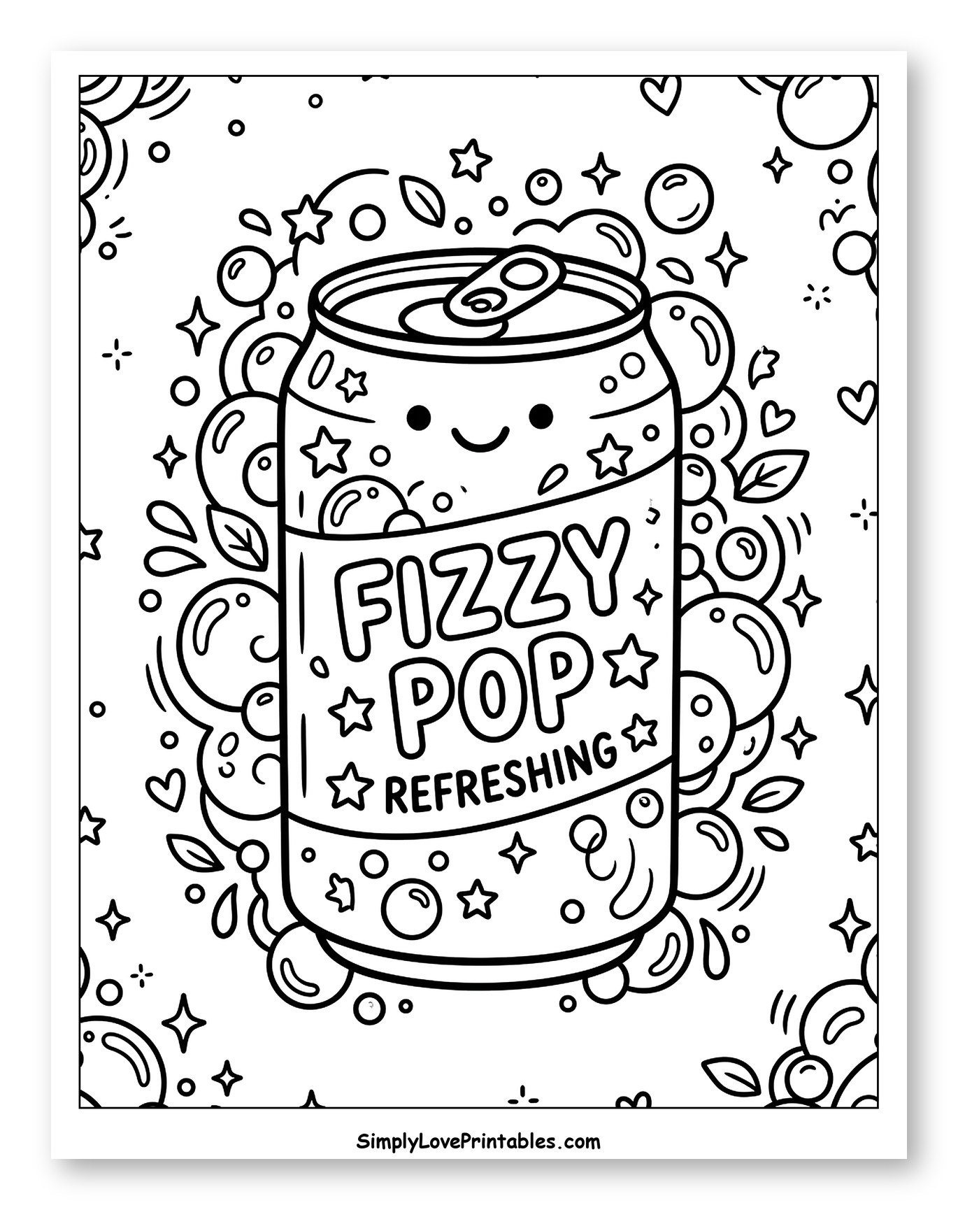 Cute Fizzy Pop Soda Can with Bubbles Coloring Sheet for Adults