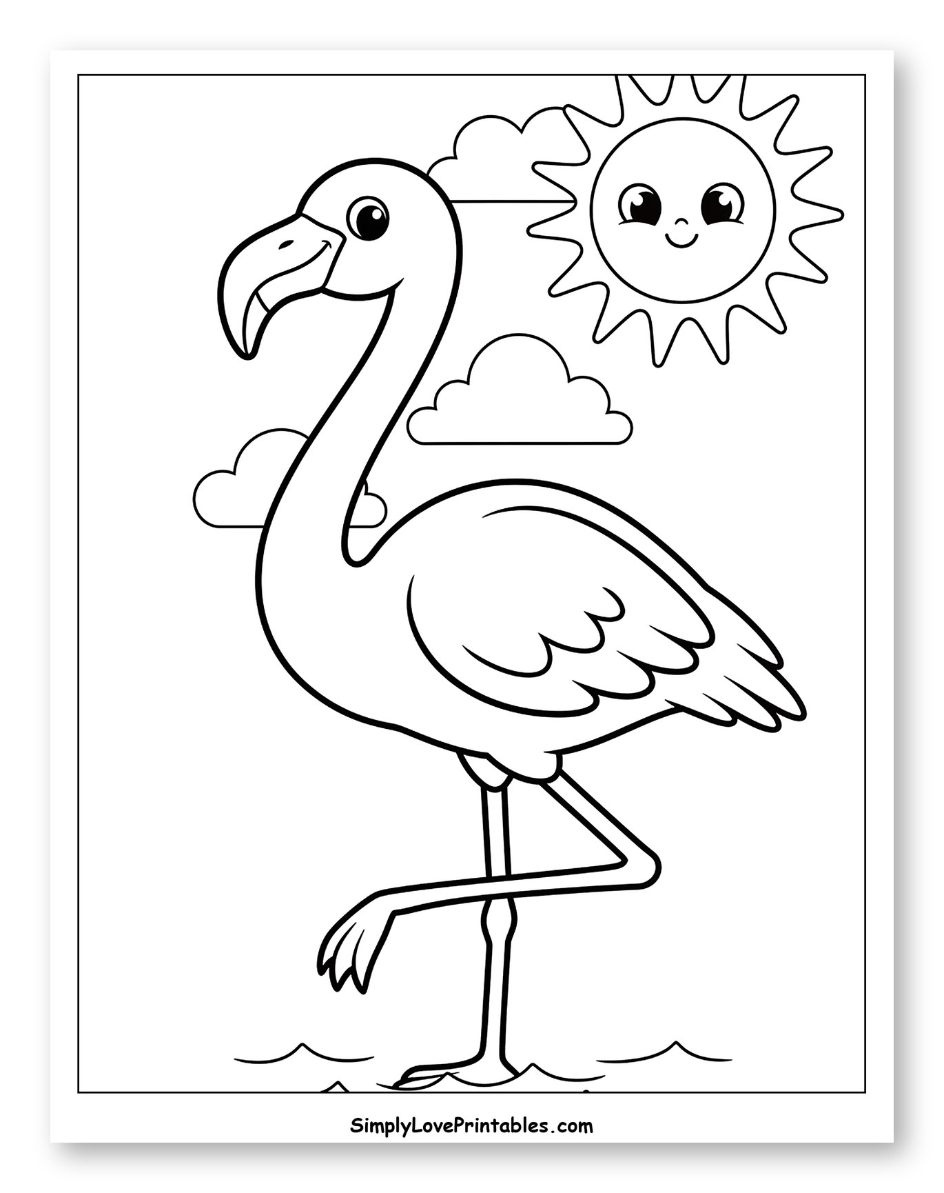 Cute Flamingo with Smiling Sun