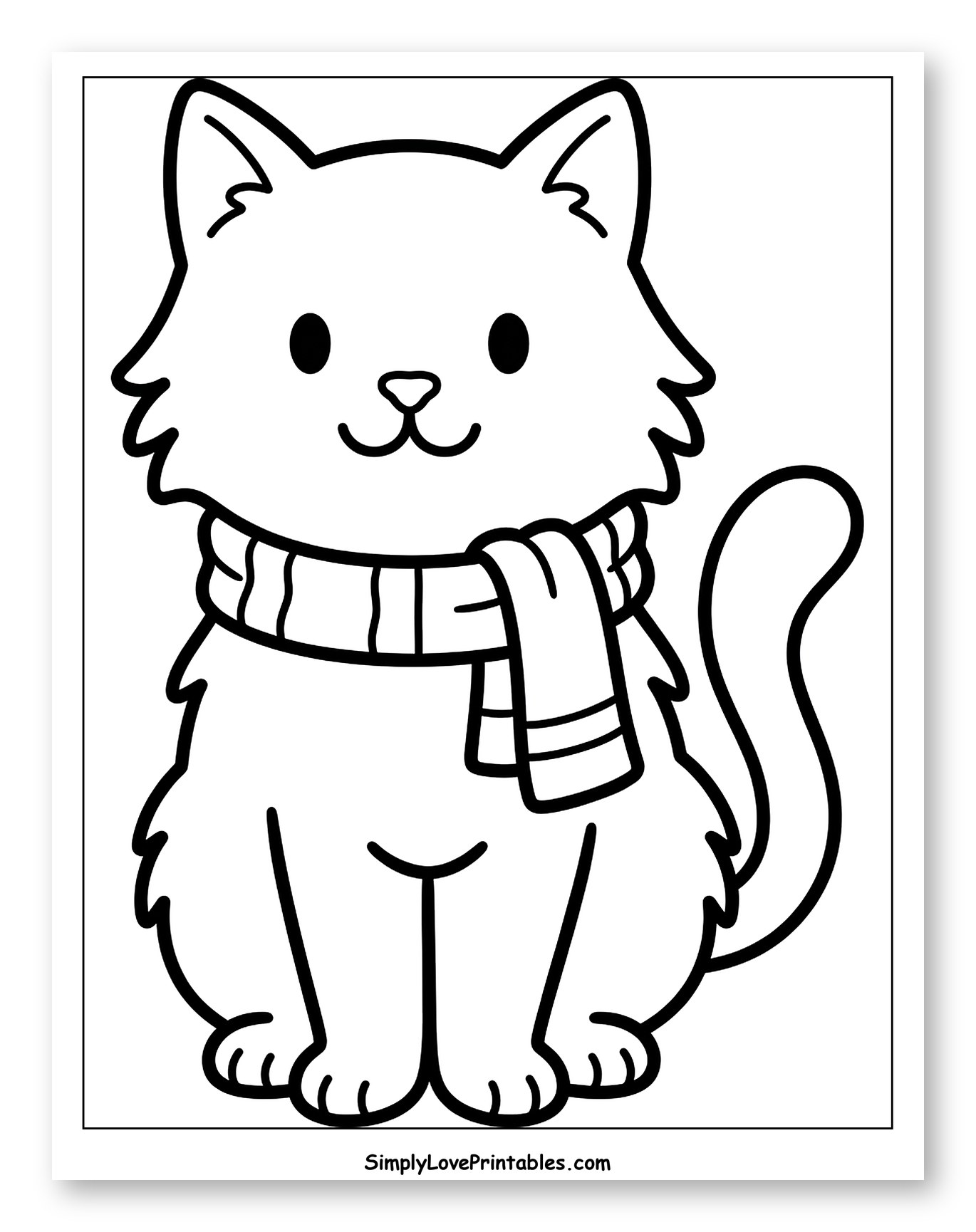 Cute Fluffy Cat Wearing Striped Scarf