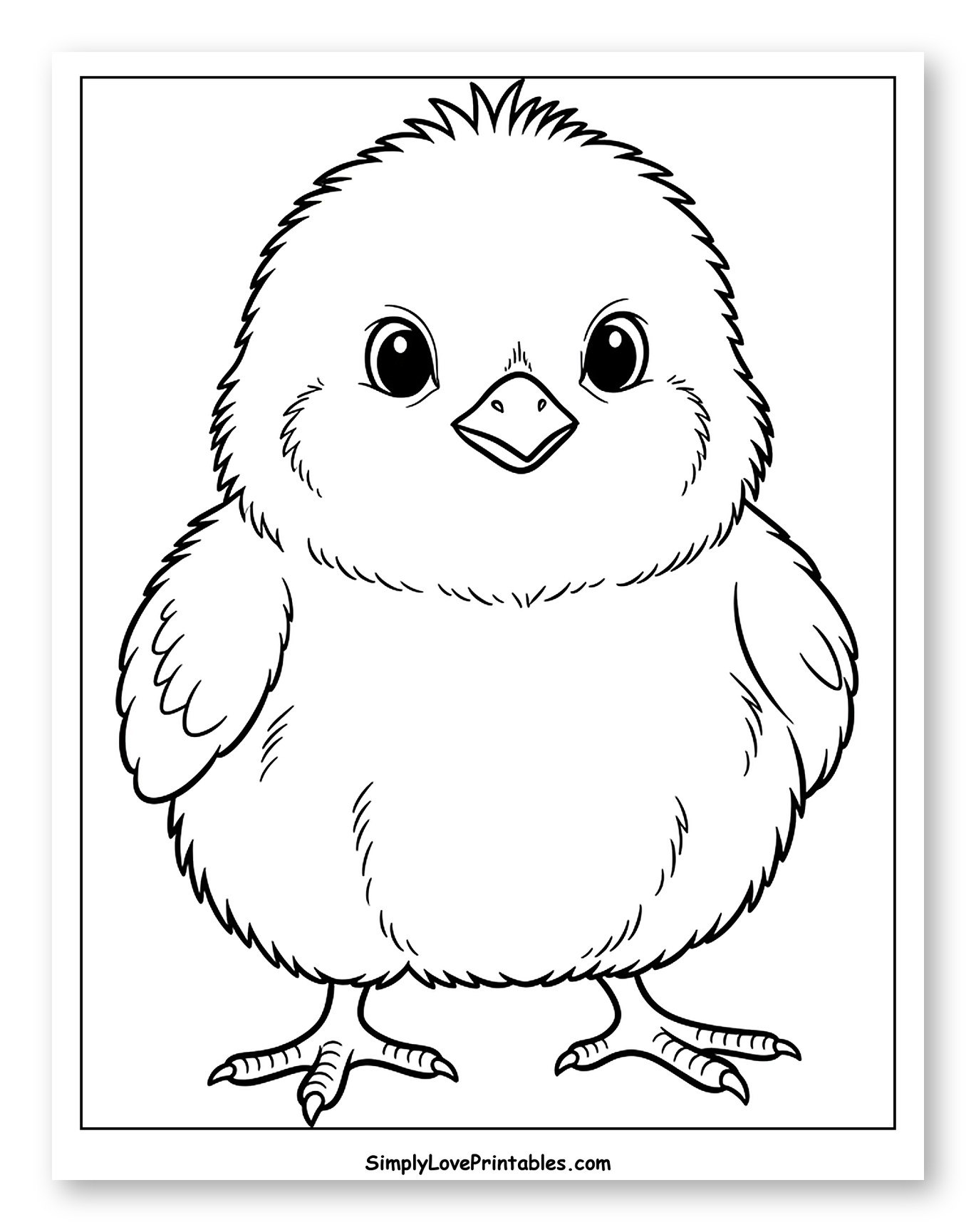 Cute Fluffy Chick Standing Coloring Page for Toddlers