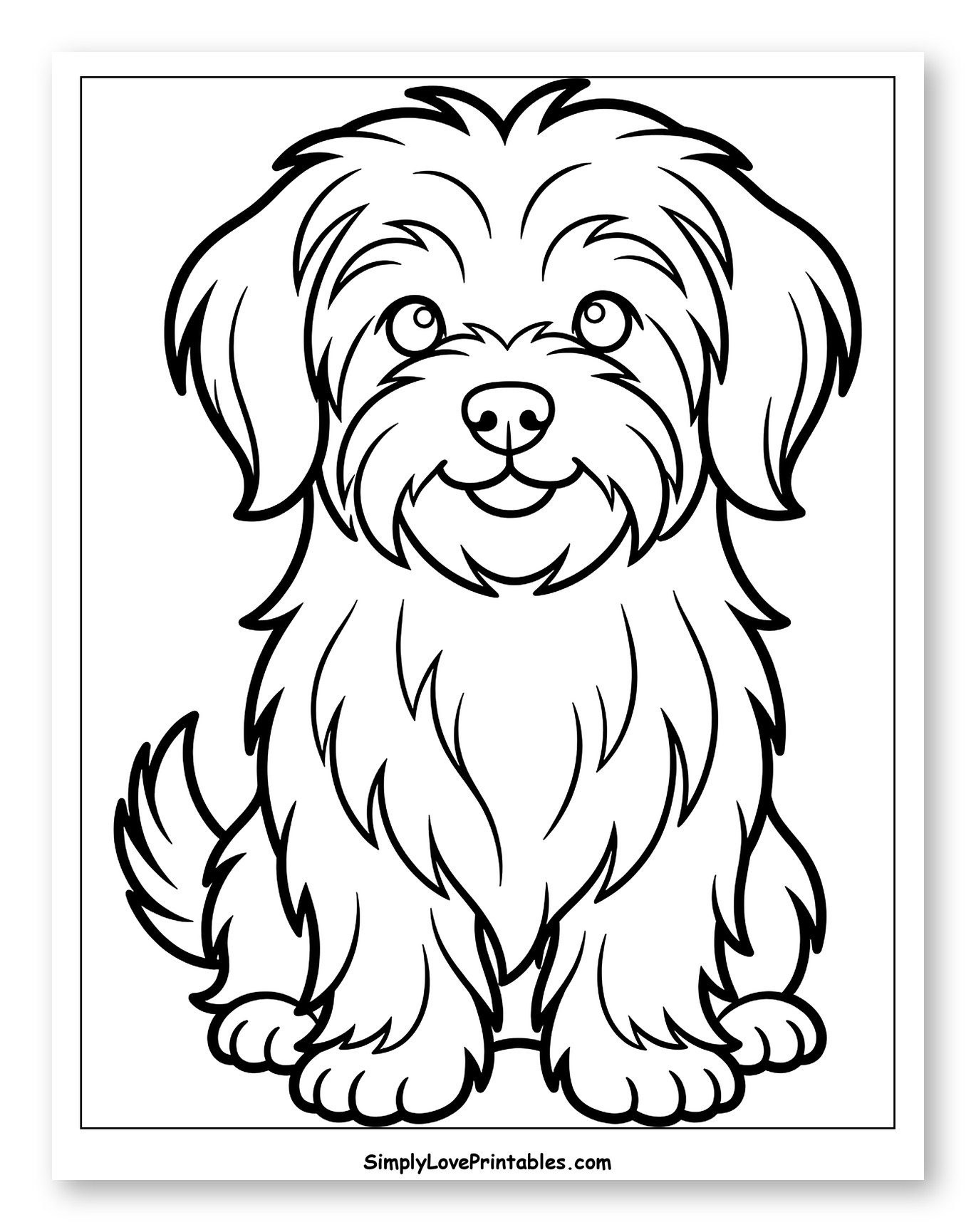 Cute Fluffy Dog Sitting and Smiling to Color for Toddlers