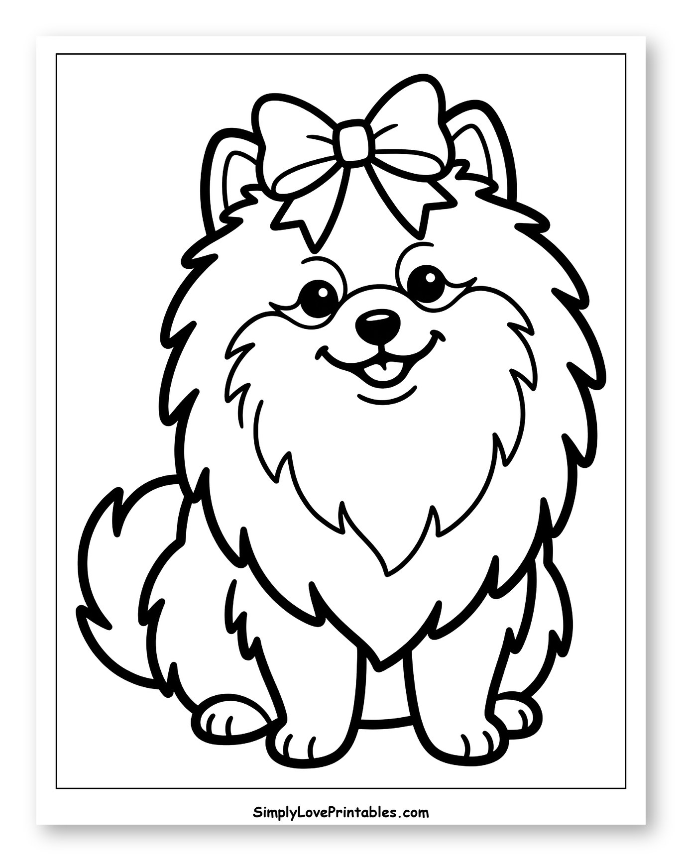 Cute Fluffy Pomeranian Puppy with a Bow to Color for Toddlers