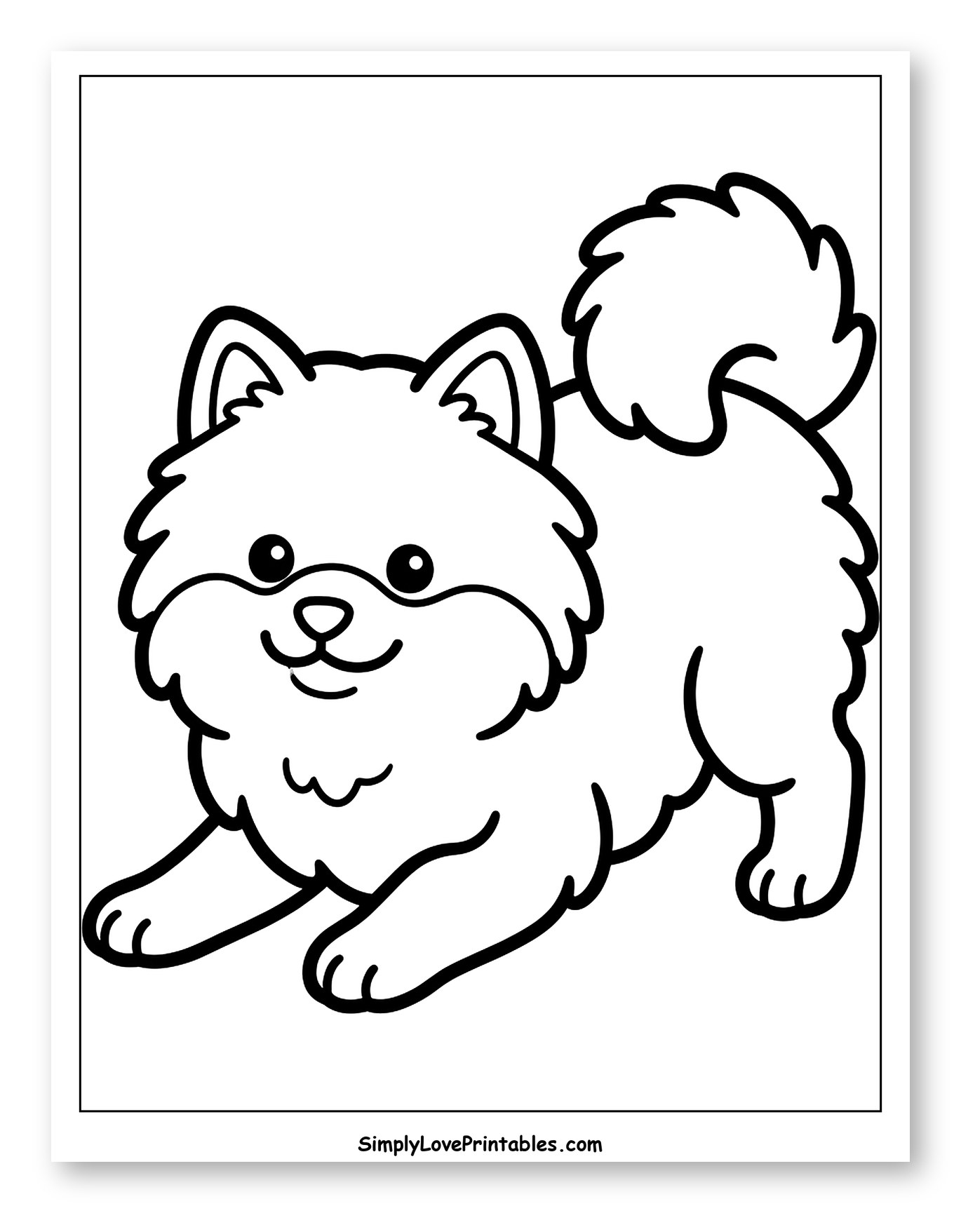 Cute Fluffy Puppy in Playful Stance Coloring Page for Toddlers