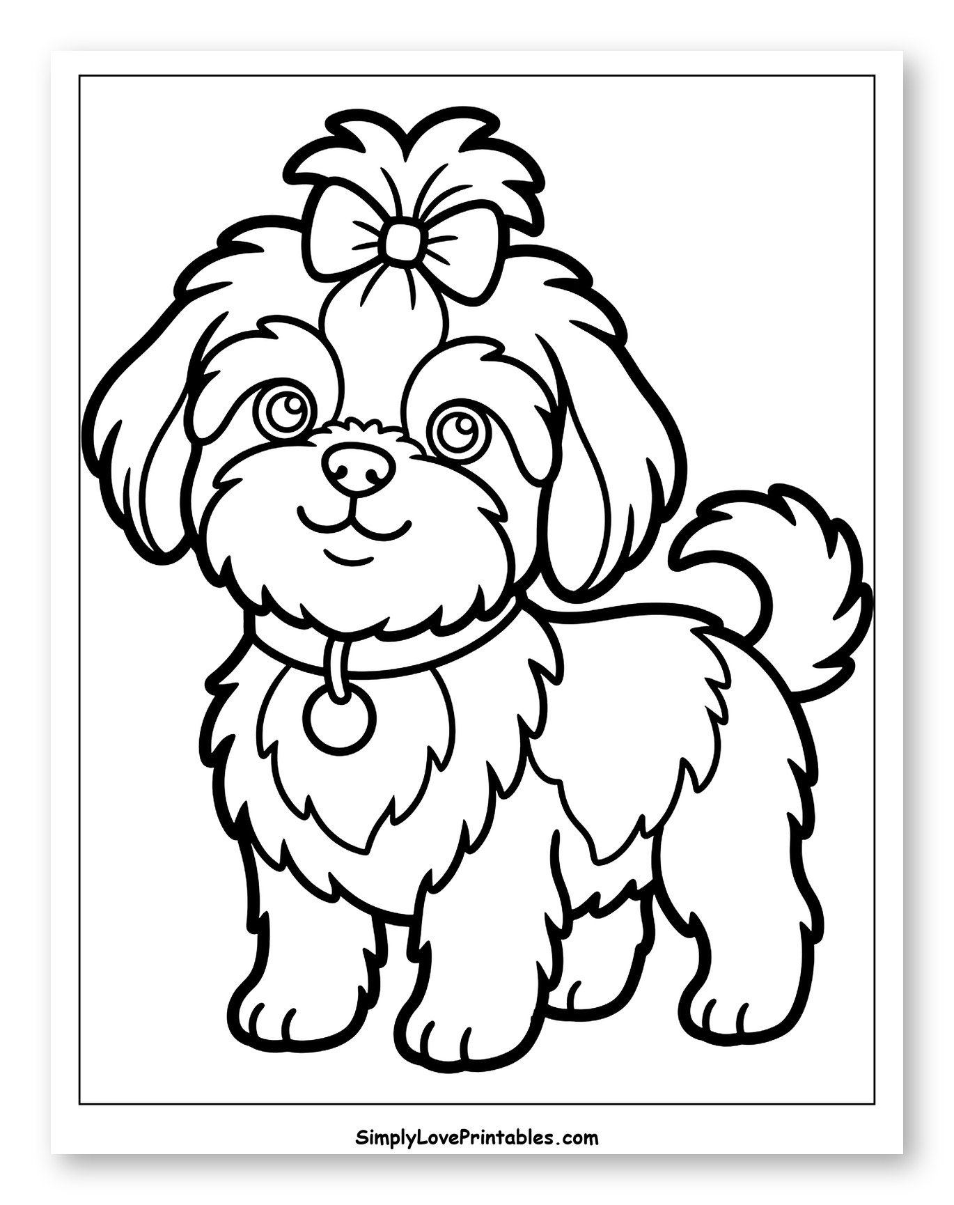 Cute Fluffy Shih Tzu Puppy with Bow to Color for Toddlers