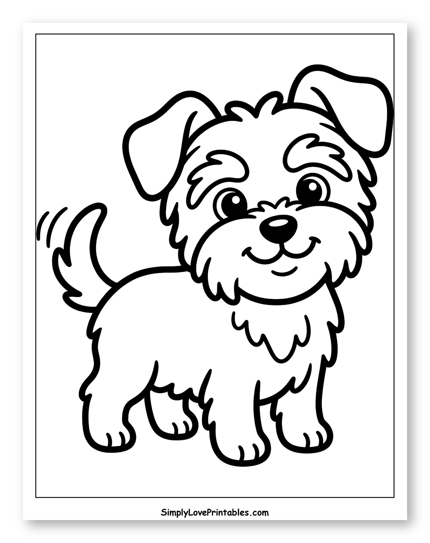 Cute Fluffy Yorkshire Terrier Puppy Coloring Sheet for Toddlers