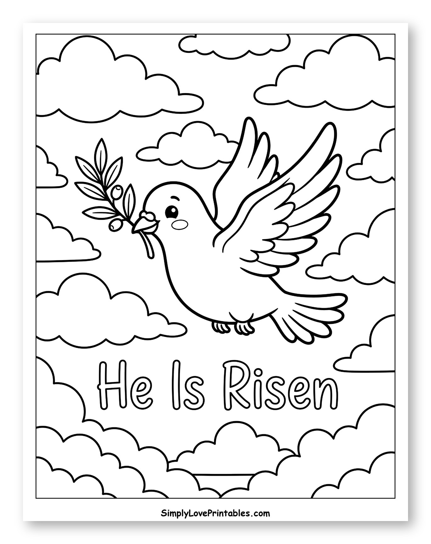 Cute Flying Dove with Olive Branch and He Is Risen