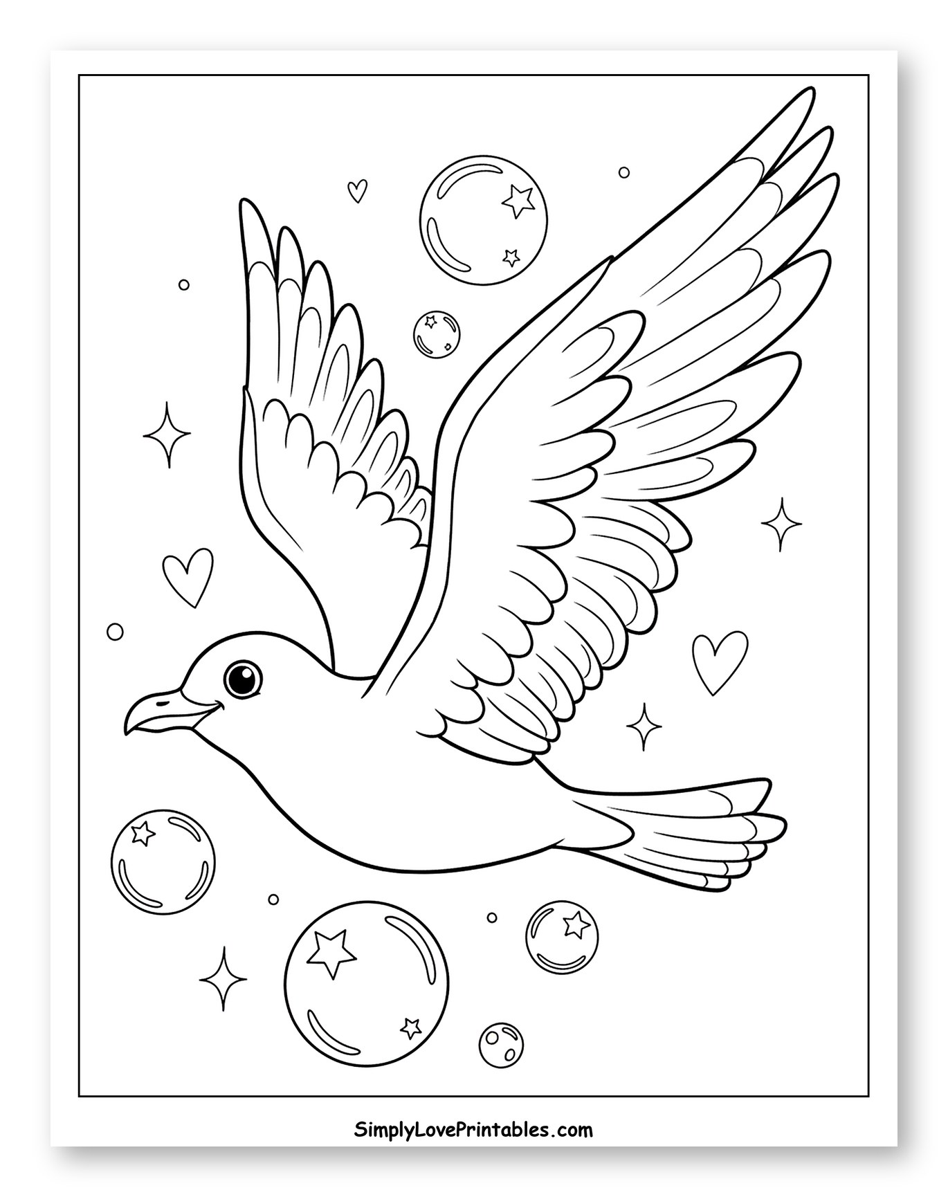 Cute Flying Seagull with Bubbles and Stars