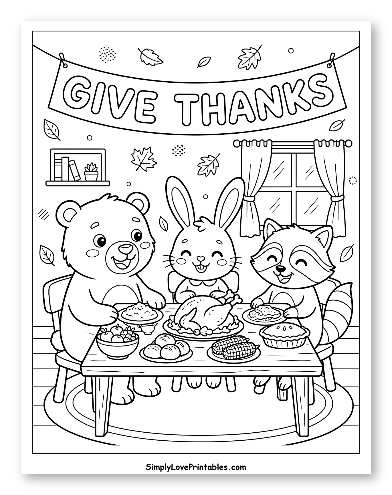 Cute Forest Animals Sharing Thanksgiving Dinner