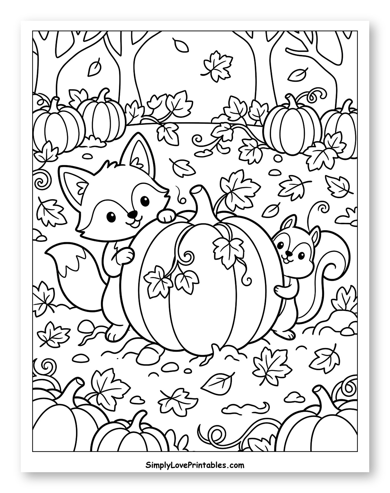 Cute Fox and Squirrel in a Pumpkin Patch