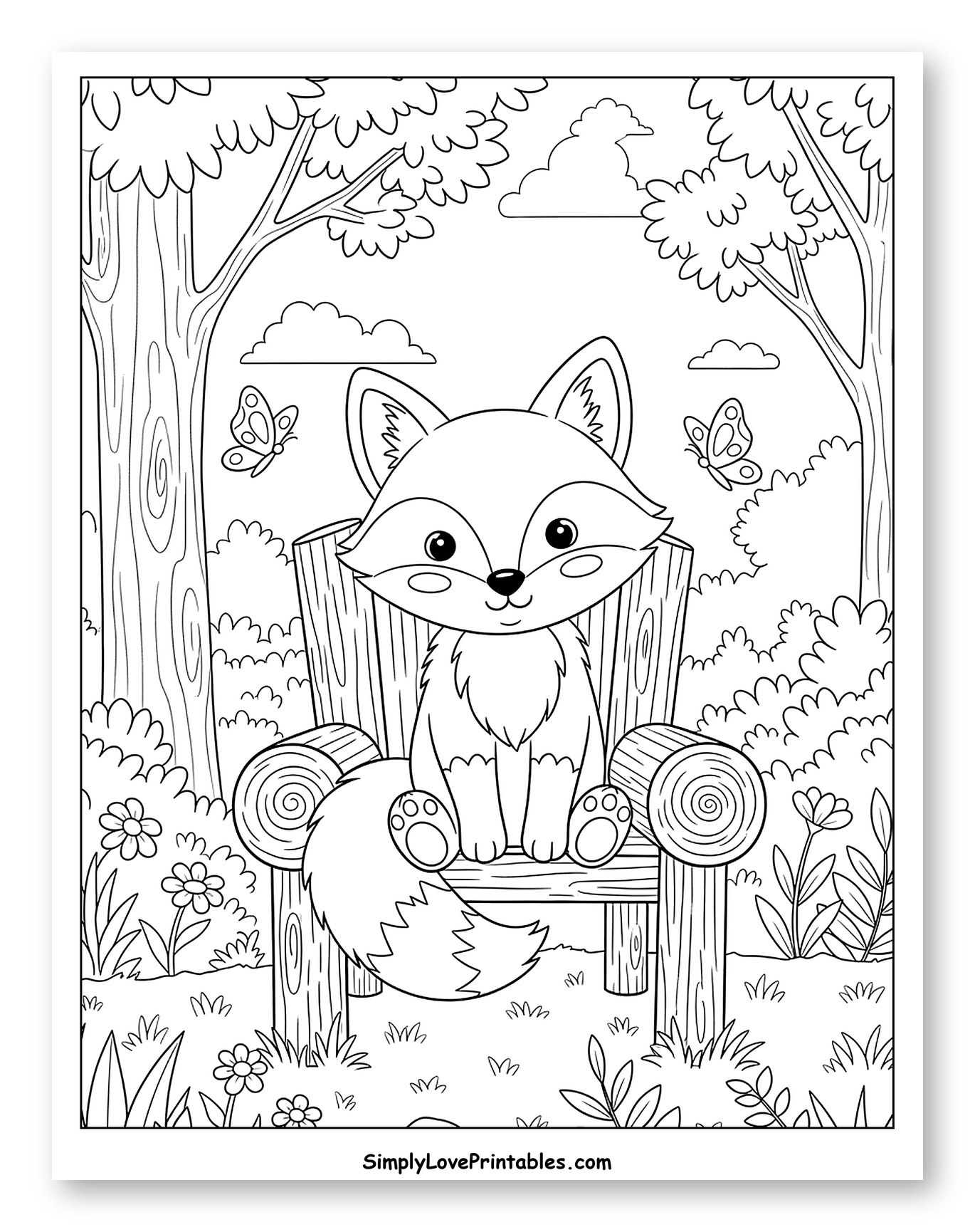 Cute Fox Sitting on a Woodland Chair