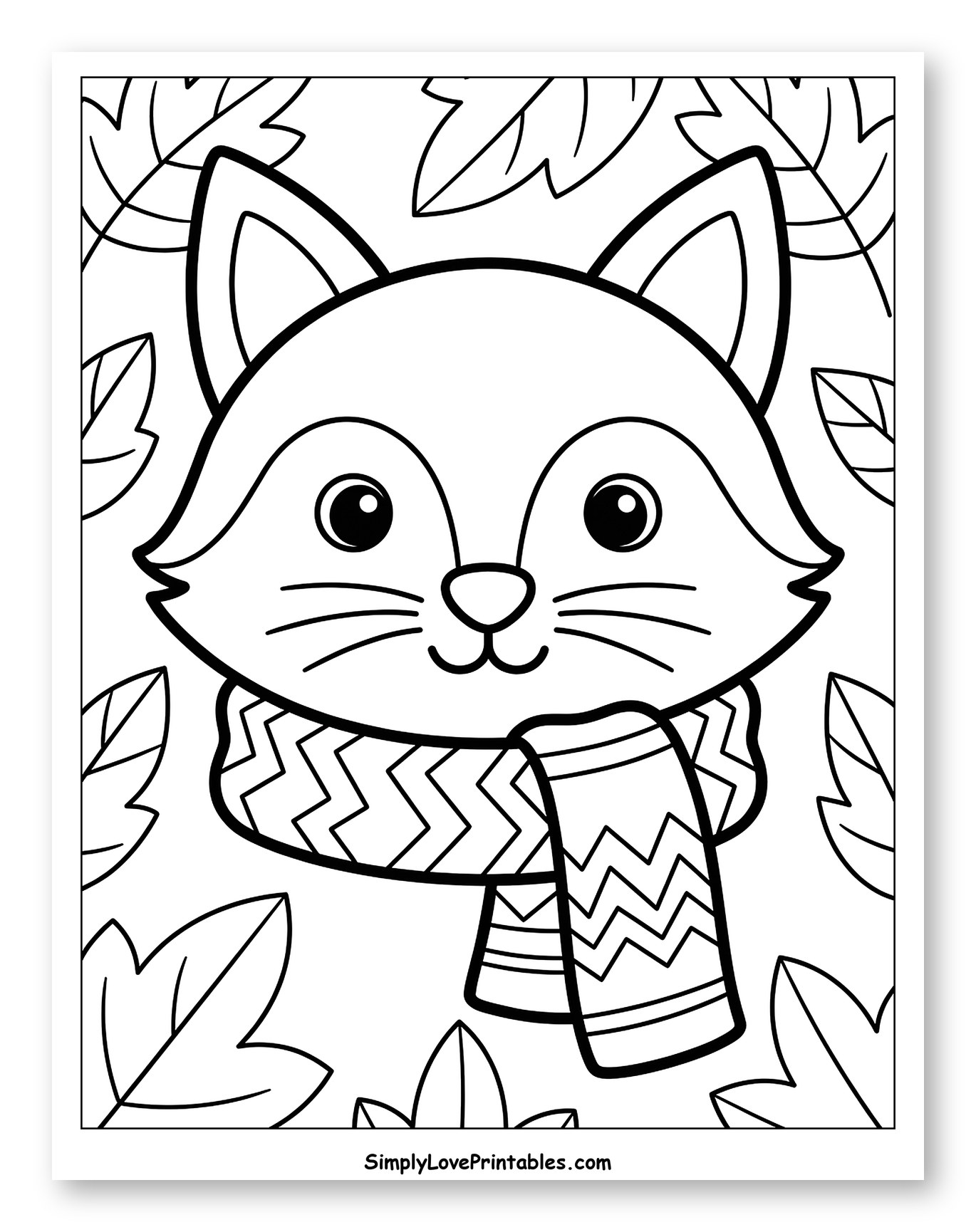 Cute Fox with Scarf Among Autumn Leaves