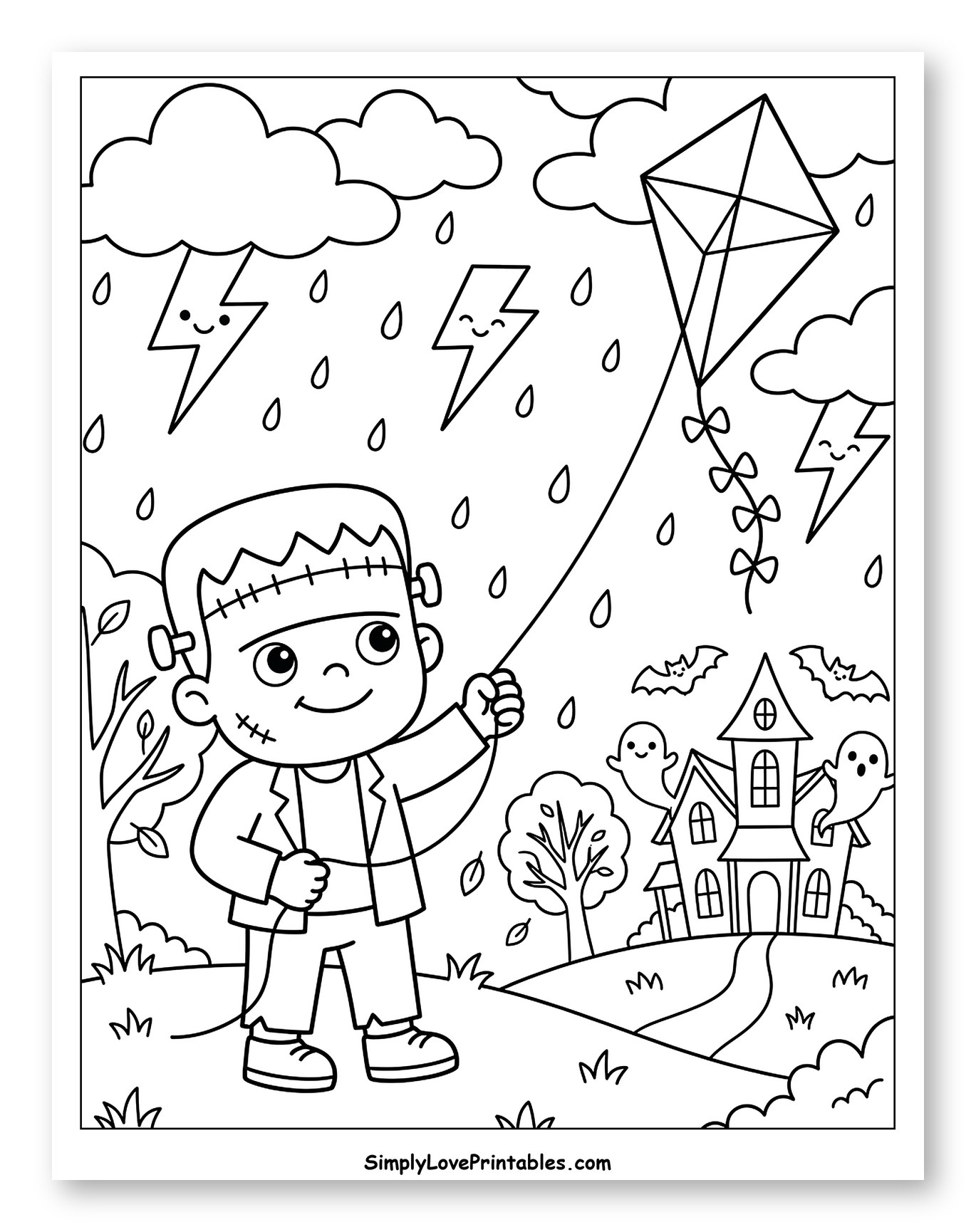 Cute Frankenstein Flying Kite in Halloween Rain