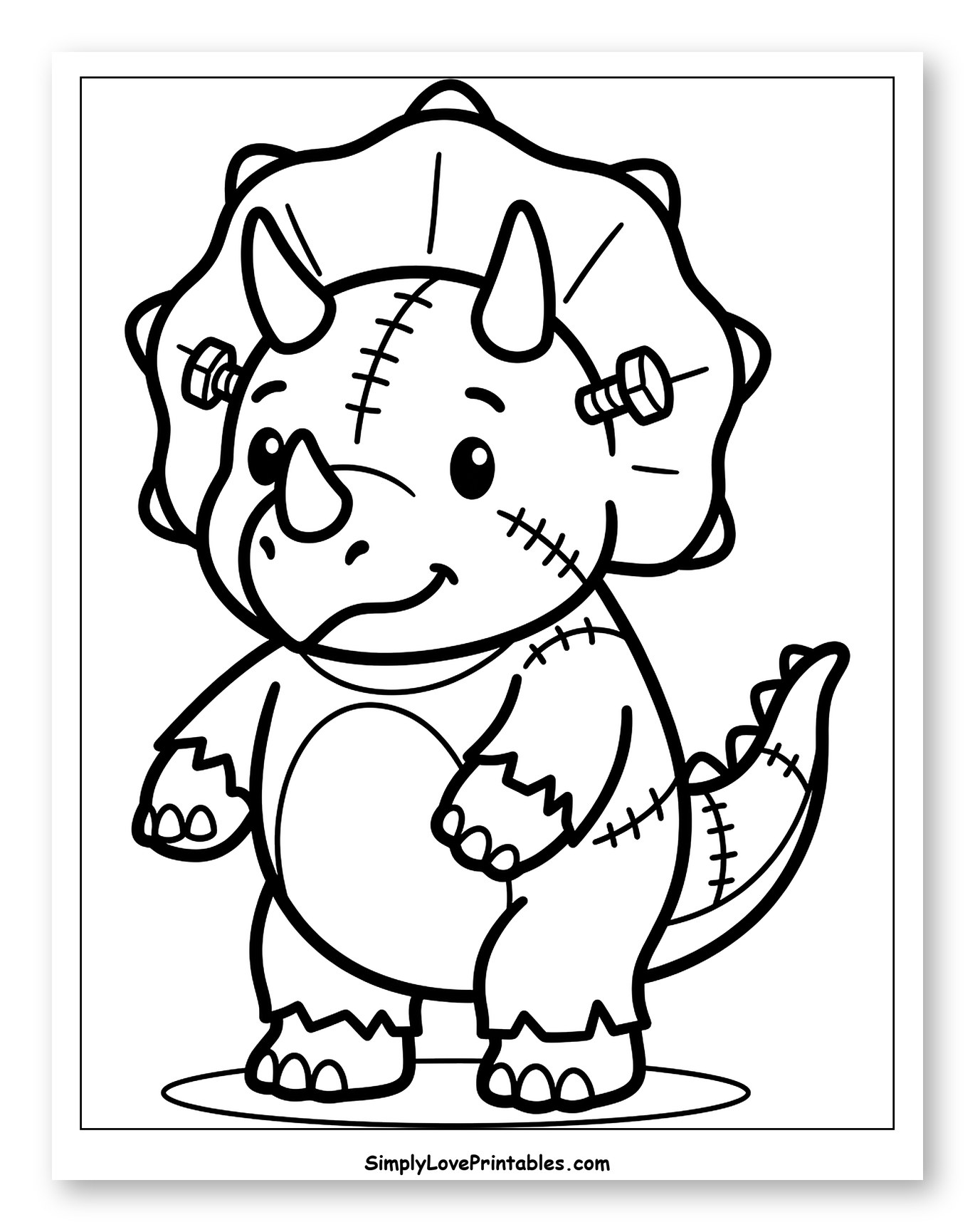 Cute Frankenstein Triceratops Dinosaur to Color for Toddlers