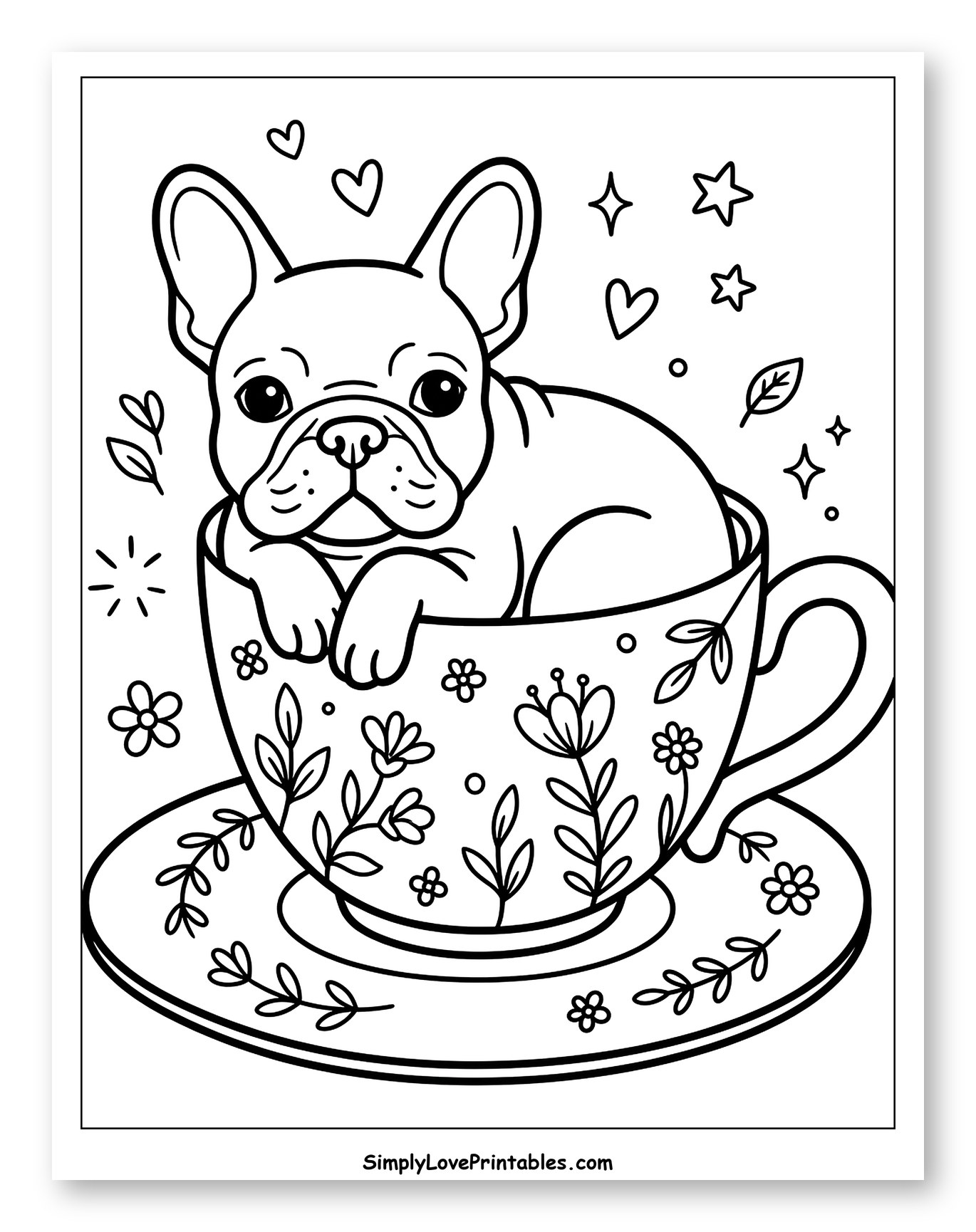 Cute French Bulldog Puppy in a Floral Teacup